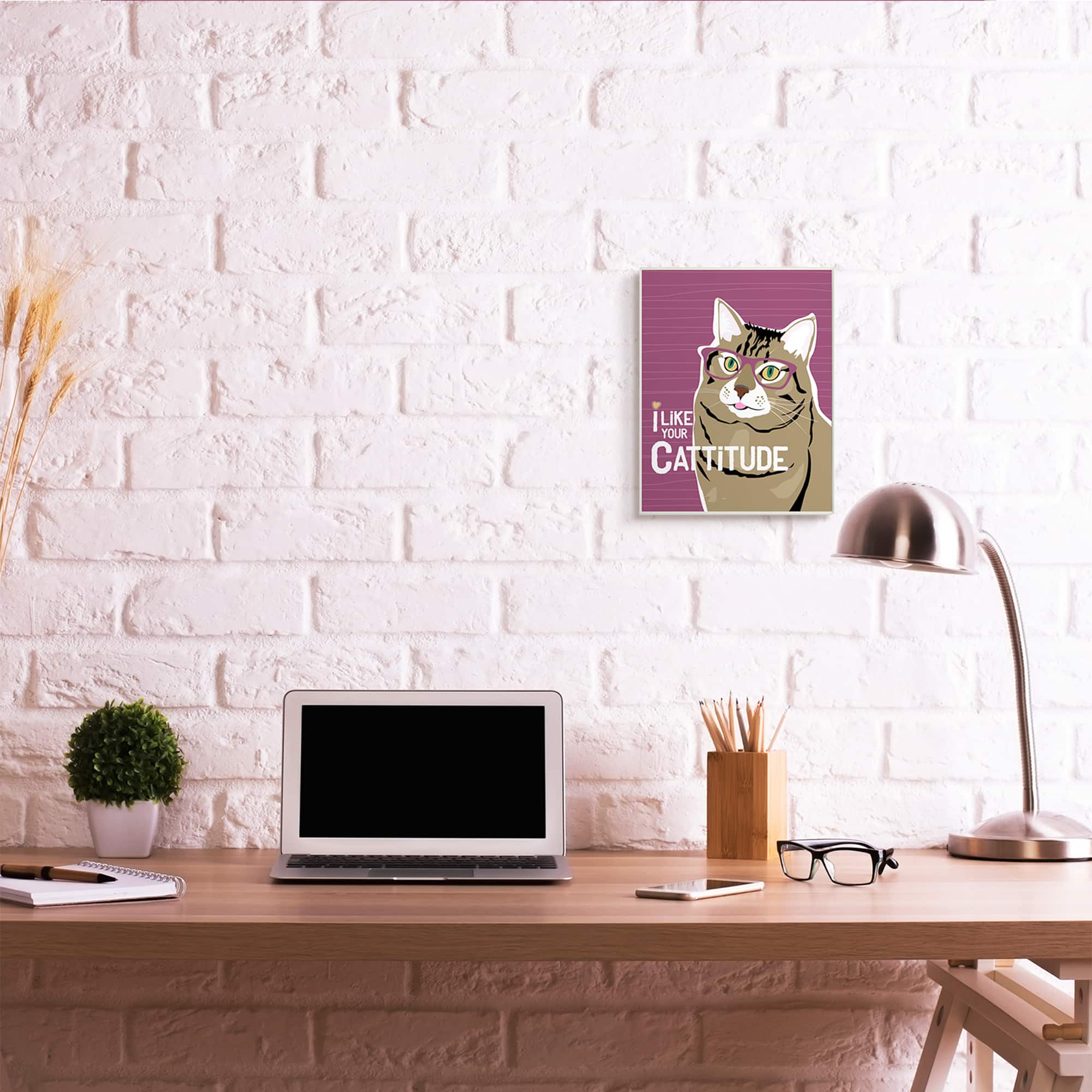 Stupell Industries Like Your Cattitude Phrase Cat With Glasses Pet Wall Plaque