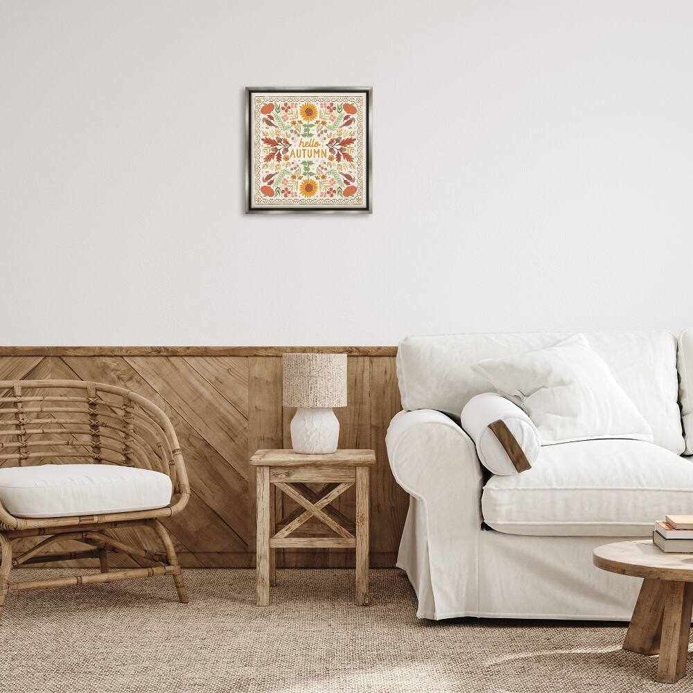 Stupell Industries Hello Autumn Pattern Floater Framed Wall Art