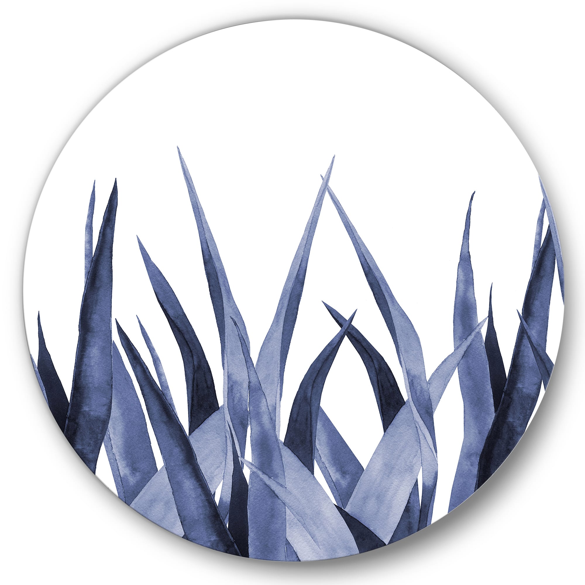 Designart - Navy Blue Agave Leaves - Traditional Metal Circle Wall Art