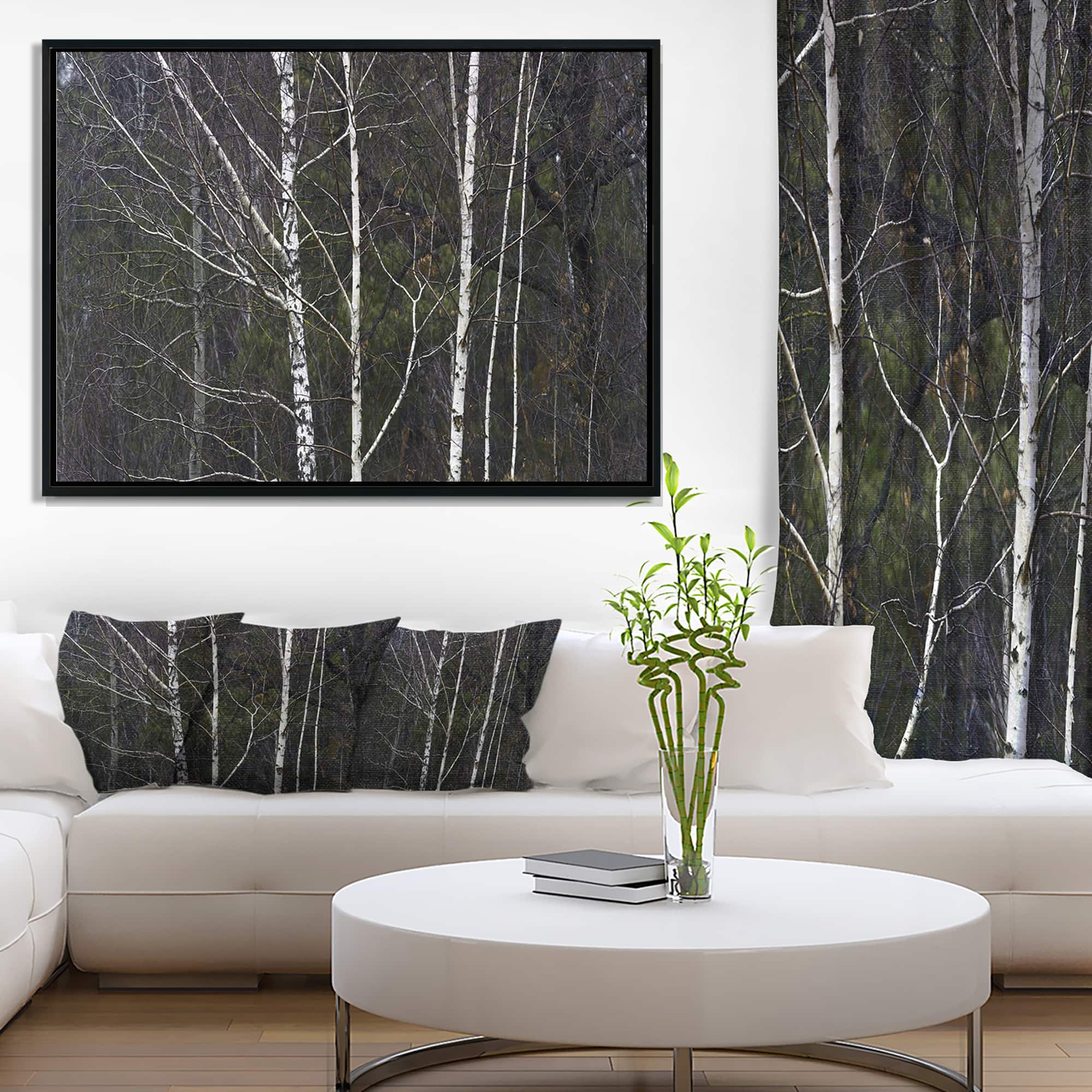 Designart - Black and White Birch Forest - Abstract Wall Art Canvas in Black Frame