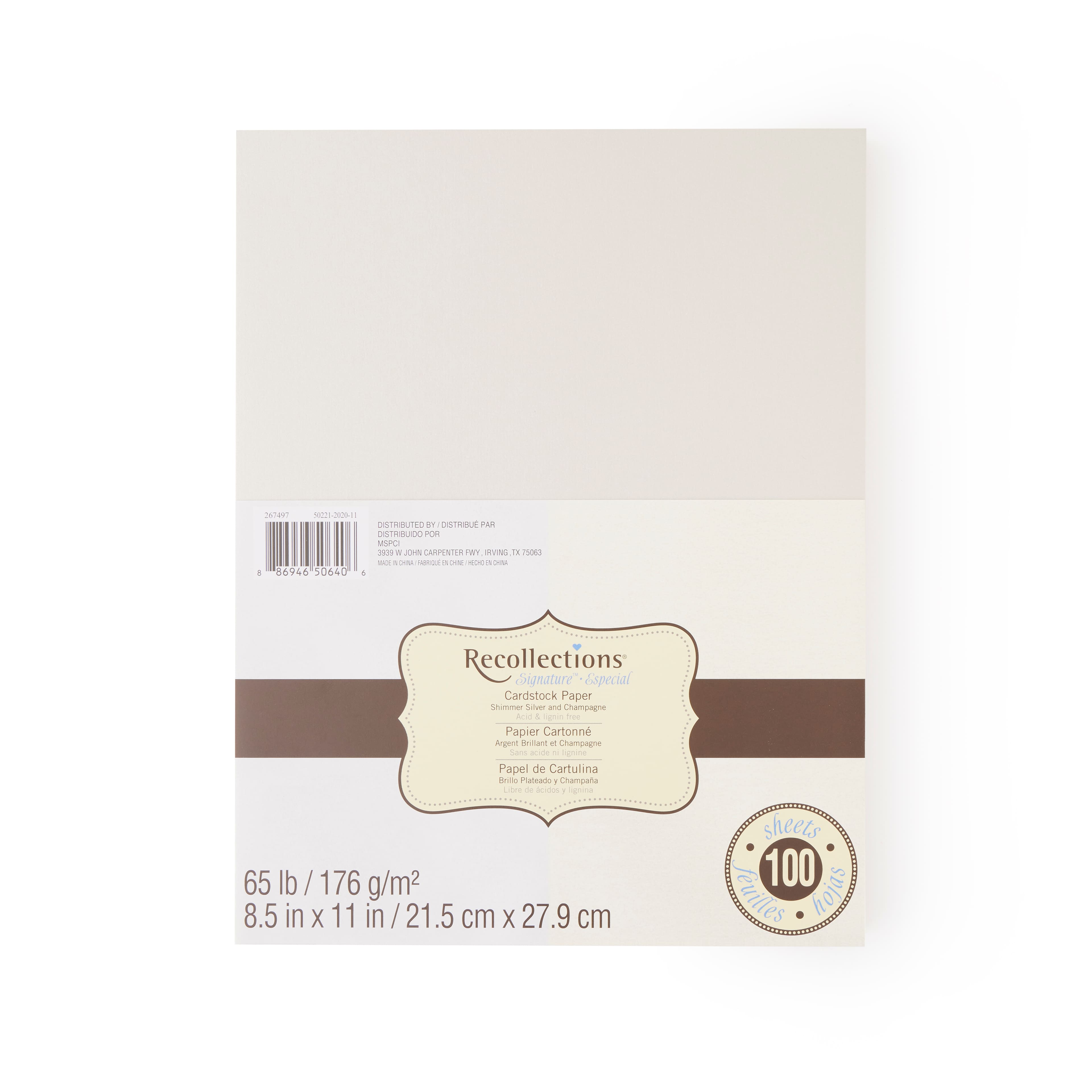 18 Packs: 100 ct. (1,800 total) Signature™ Shimmer Silver & Champagne 8.5" x 11" Cardstock Paper by Recollections®
