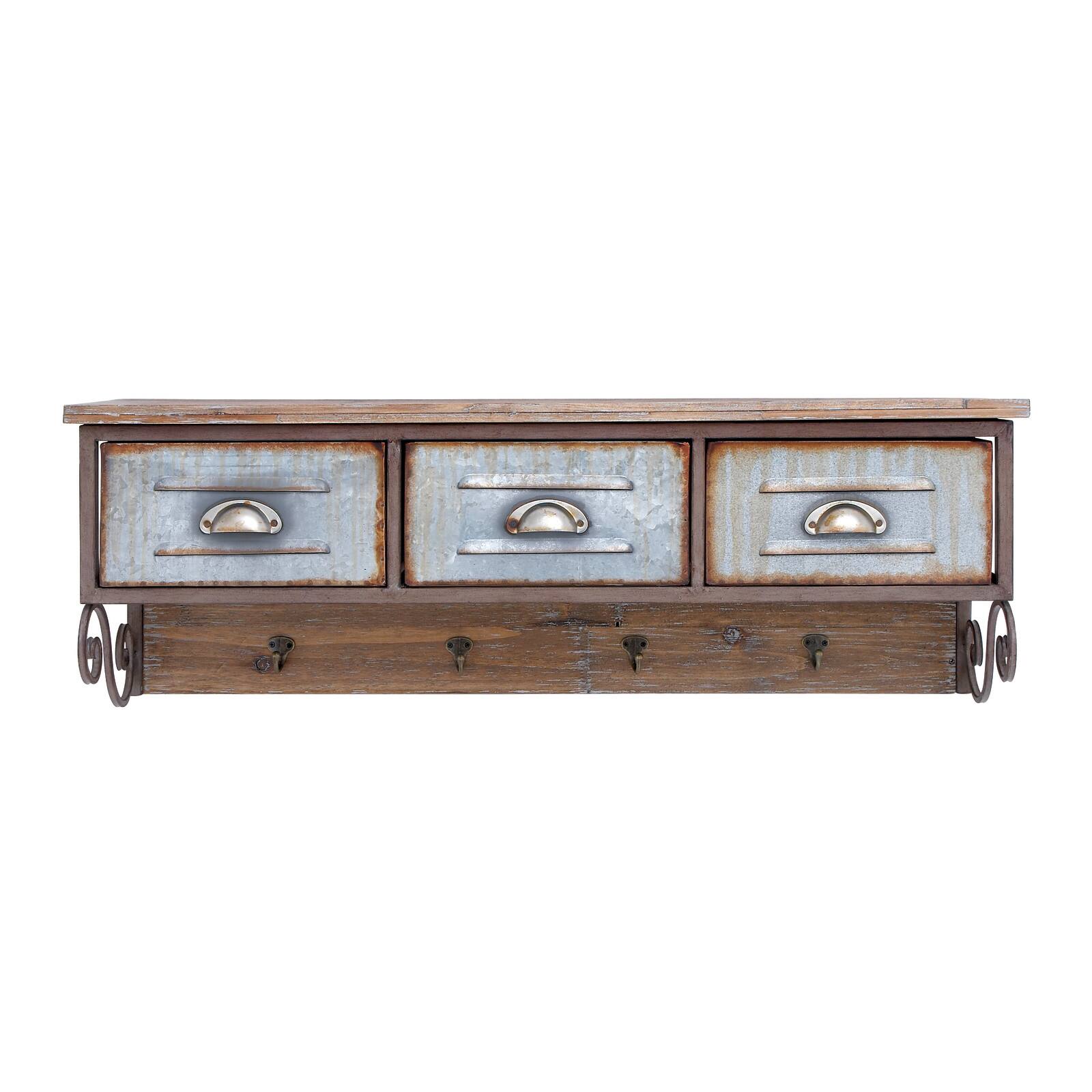 Brown Wood Farmhouse Wall Shelf, 13" x 38" x 10"