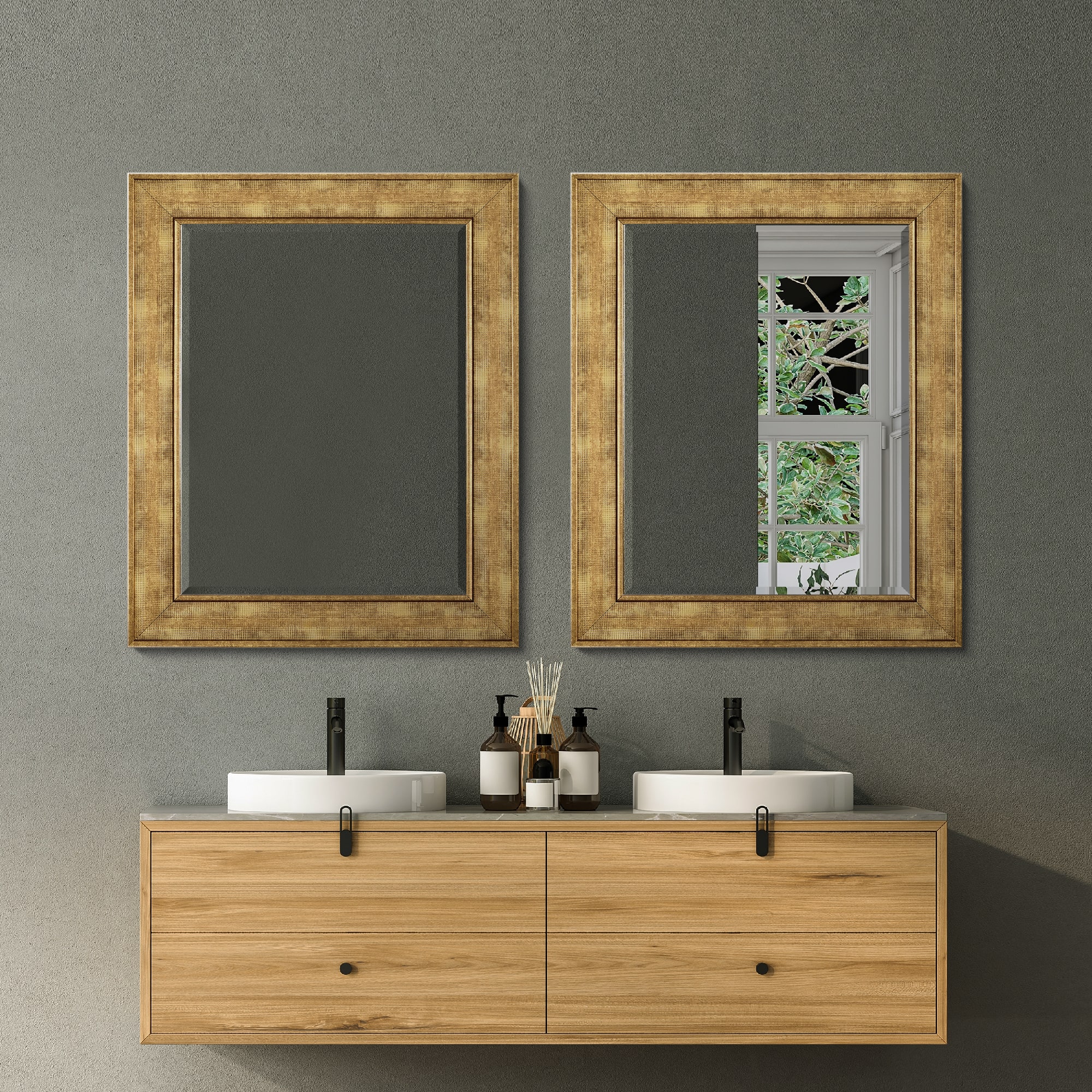 Head West Antique Gold Rectangular Framed Wall Vanity Mirror - 35" x 29"