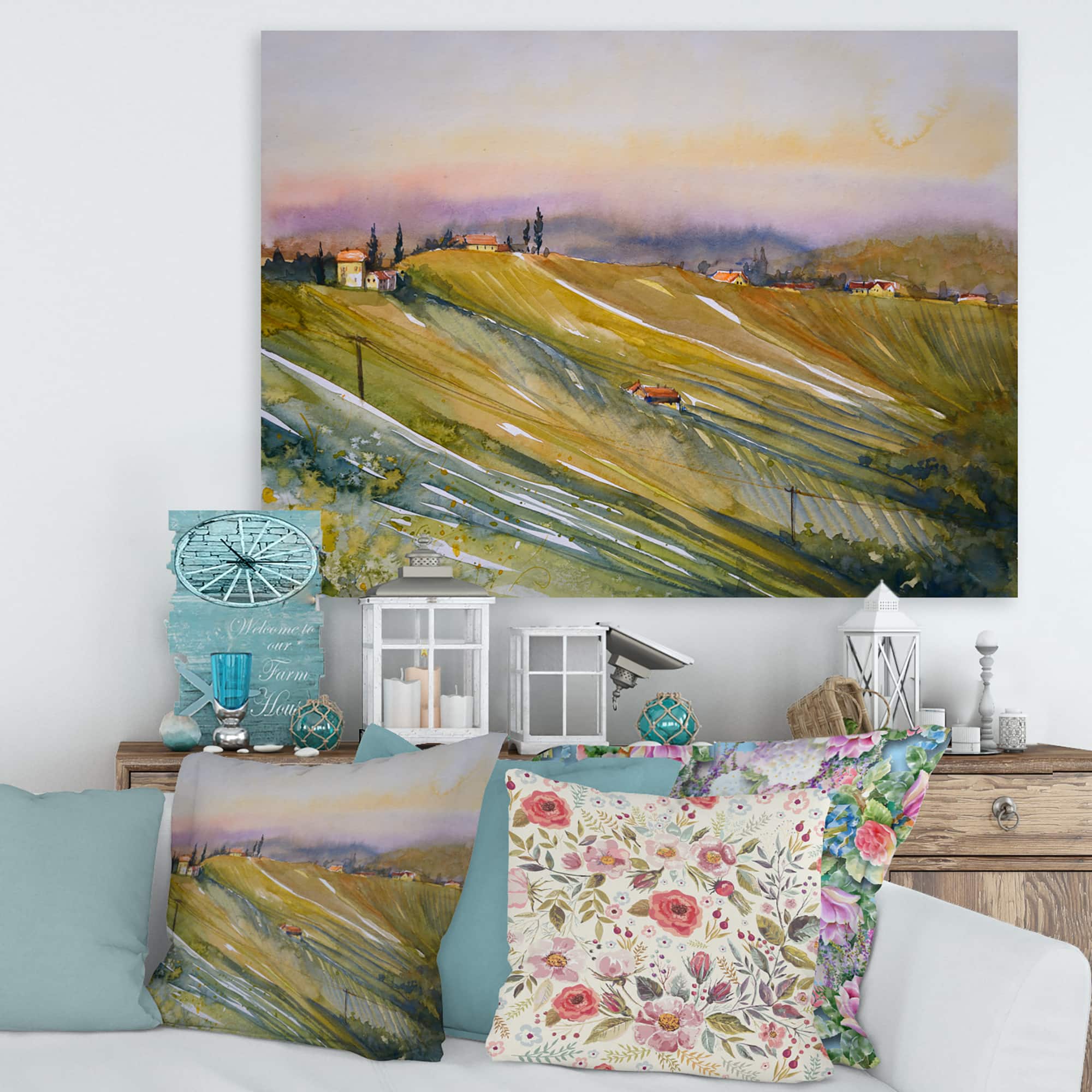 Designart - Vineyard At Dawn In Tuscany Italy - Country Canvas Wall Art Print