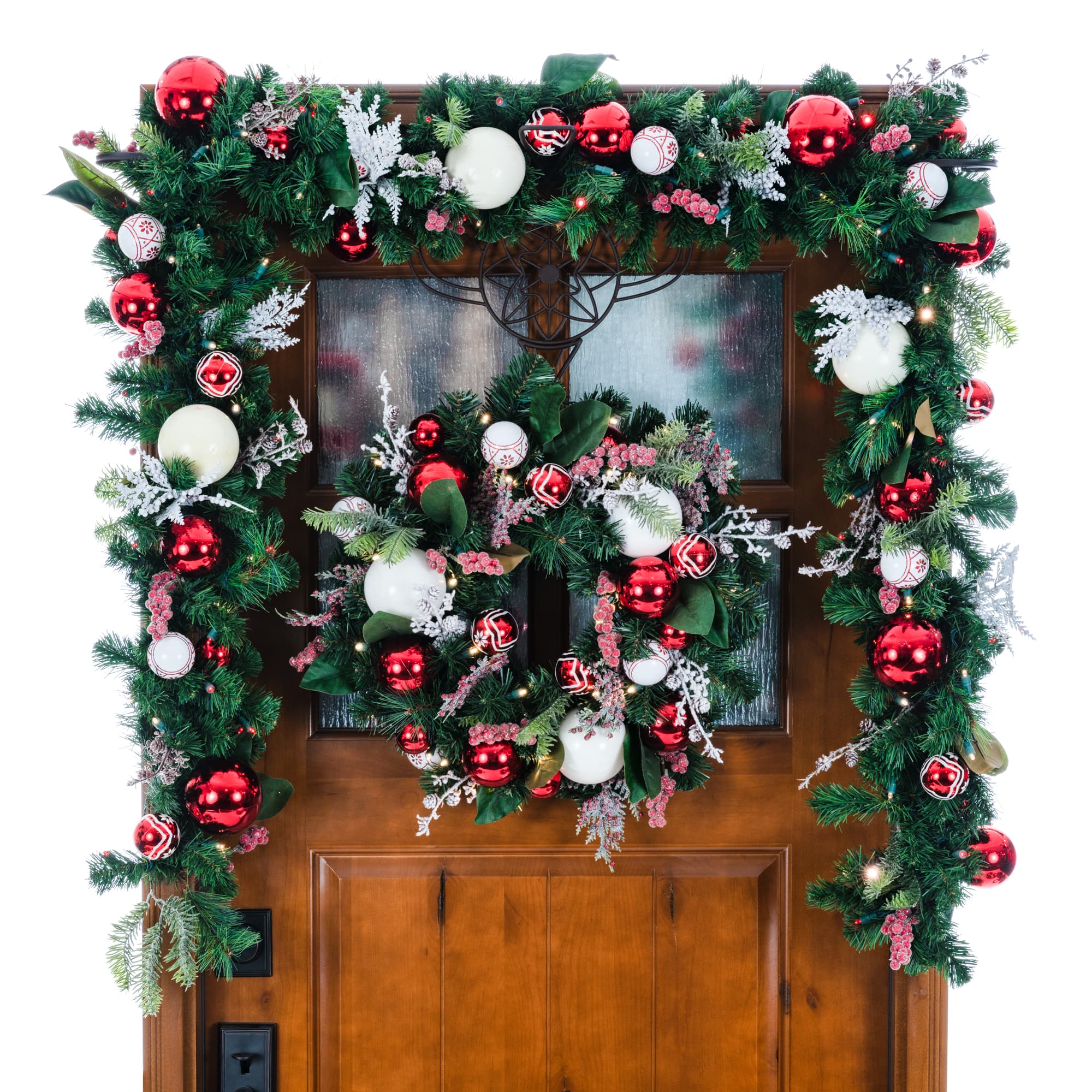 Village Lighting 24" Pre-Lit Nordic Christmas Wreath, Red & Clear LED Lights