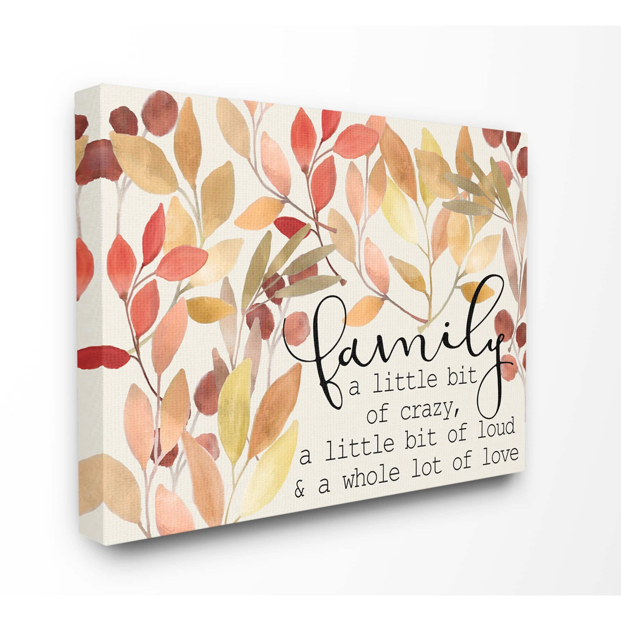 Stupell Industries Love Family Home Inspirational Word Leaves Red Yellow Design Canvas Wall Art