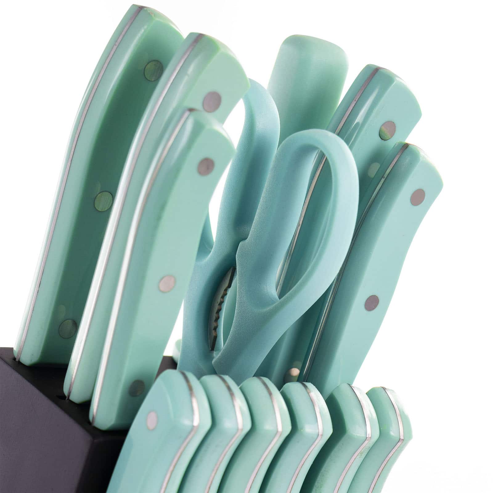 Oster Steffen 14-Piece Blue Stainless Steel Cutlery Set with Storage Block