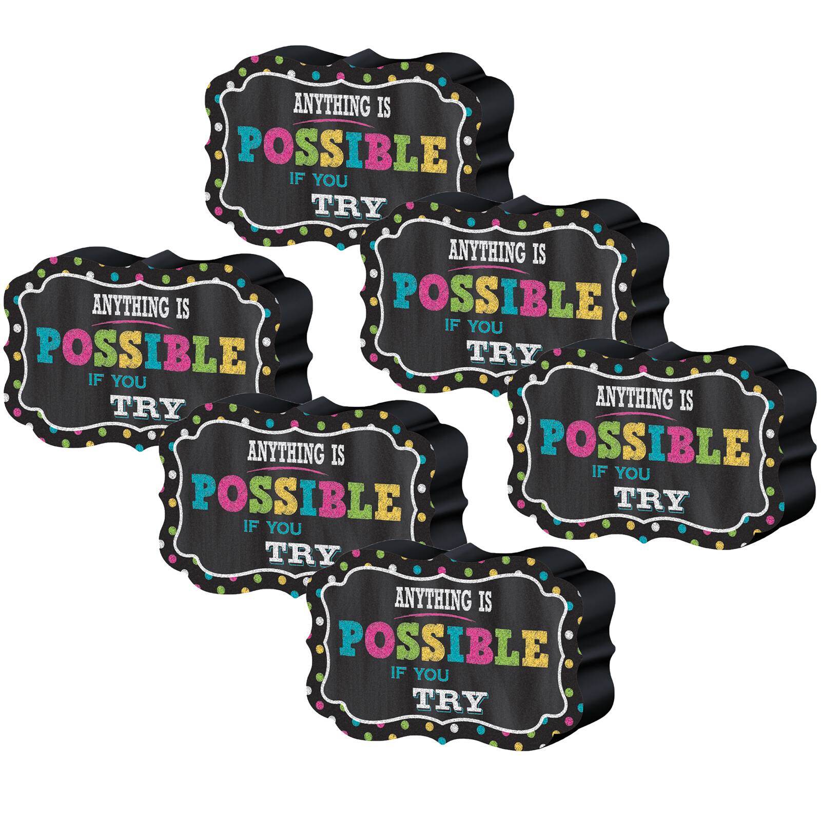 Teacher Created Resources Chalkboard Brights Magnetic Whiteboard Eraser, 6ct.