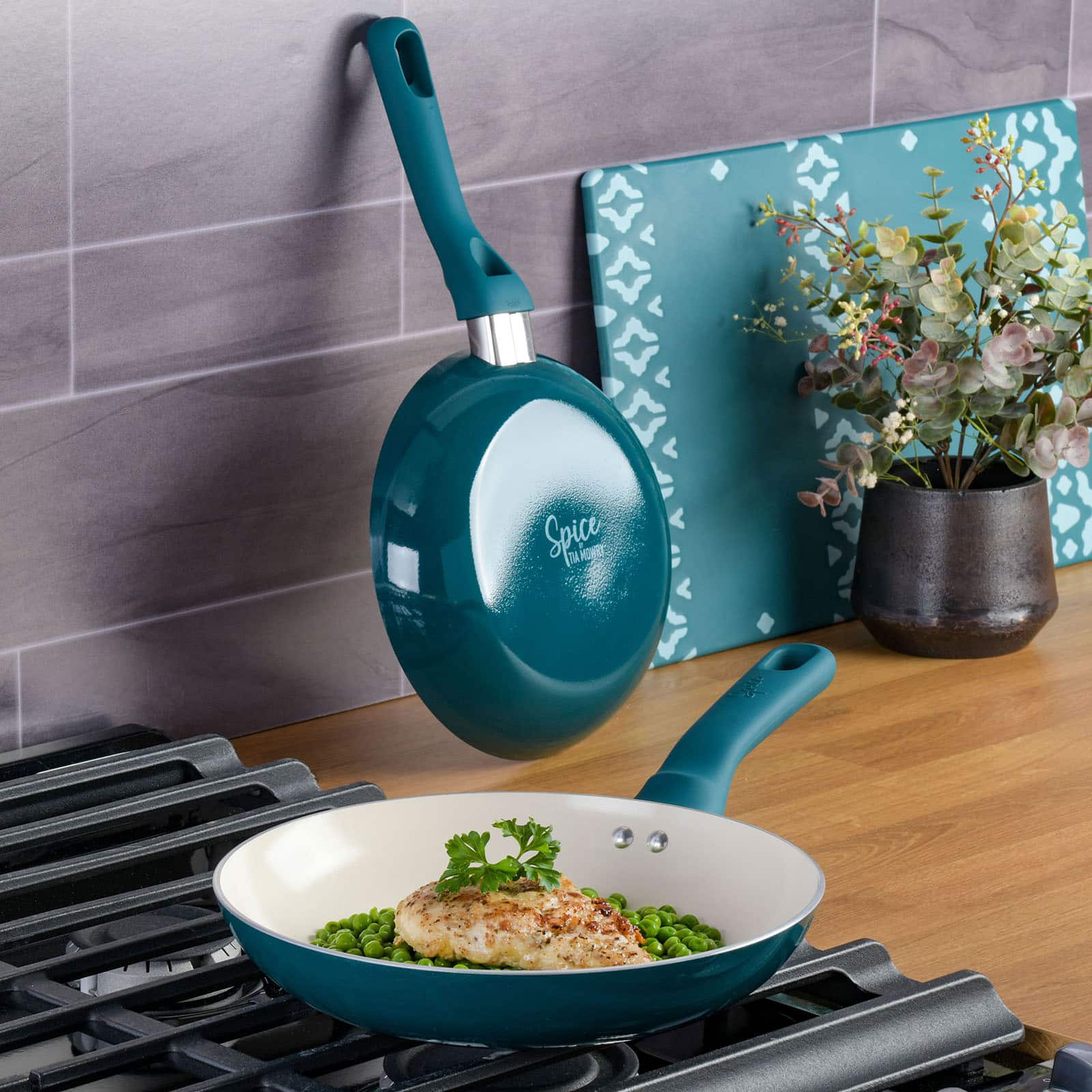 Spice by Tia Mowry Savory Saffron 2 Piece Ceramic Nonstick Aluminum Frying Pan Set