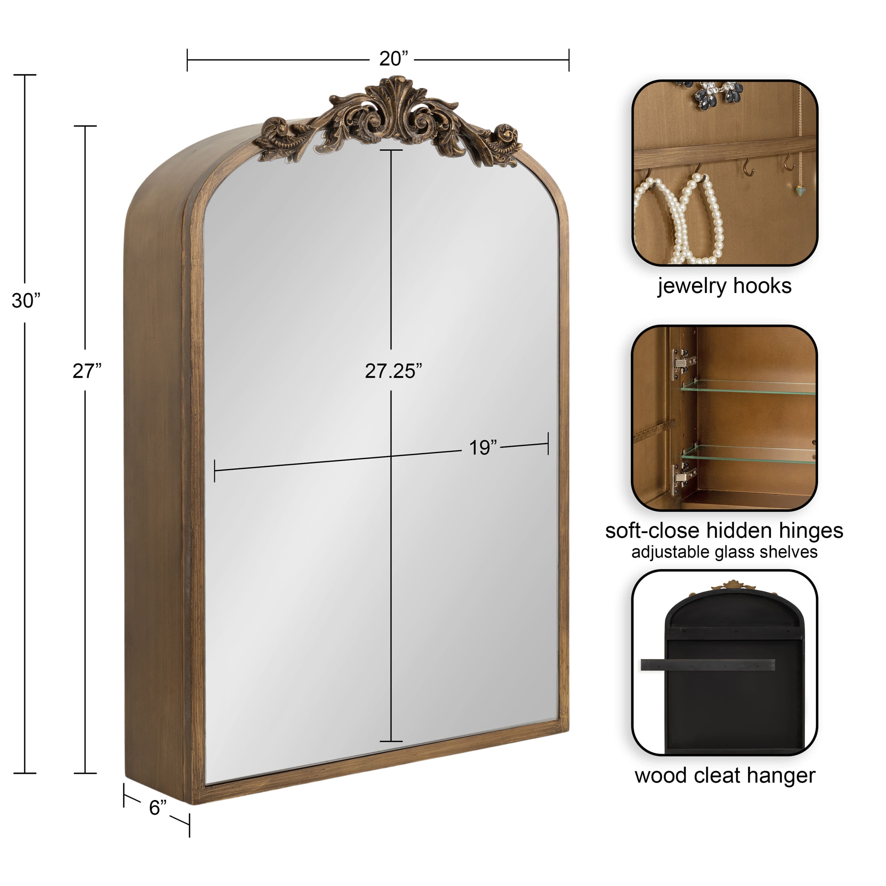 Kate and Laurel Arendahl Jewelry MDF Mirror Cabinet
