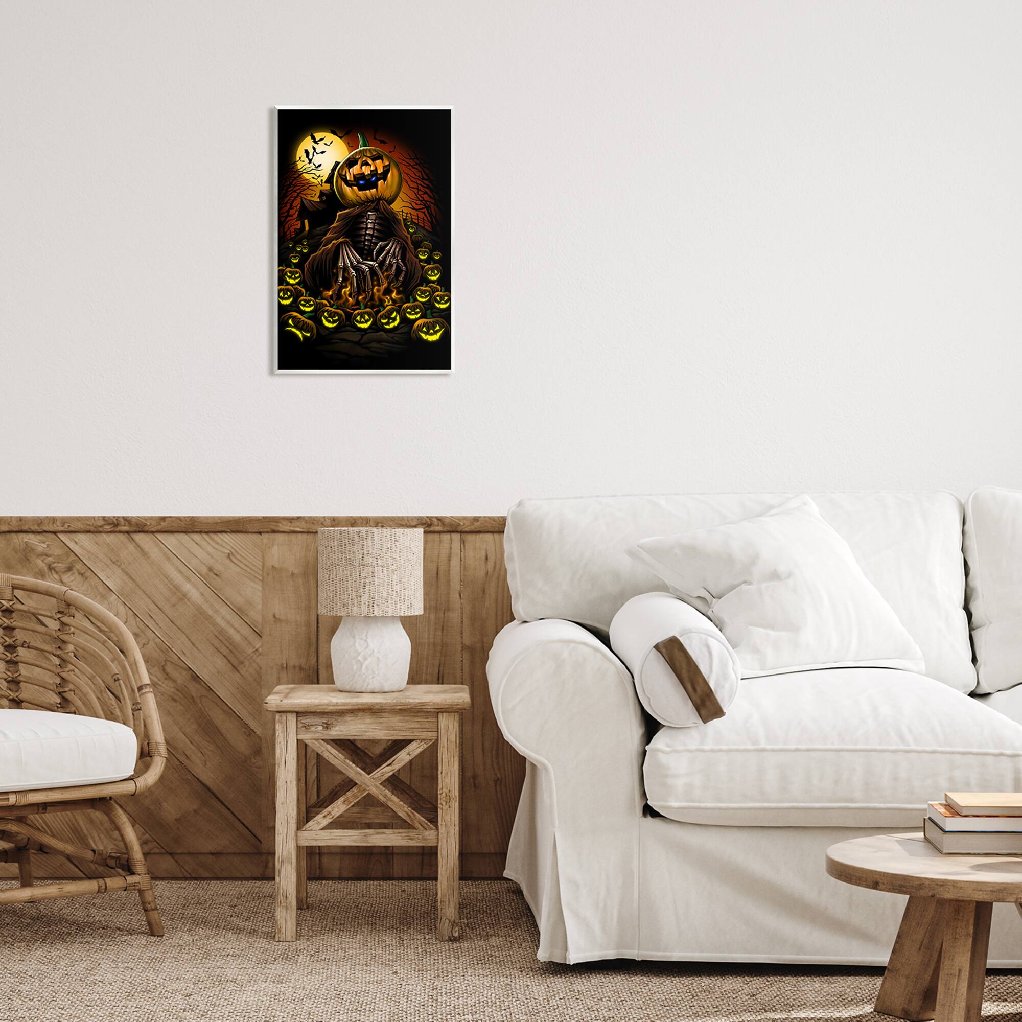 Stupell Industries Spooky Pumpkin Skeleton Haunted Woods Wall Plaque Art