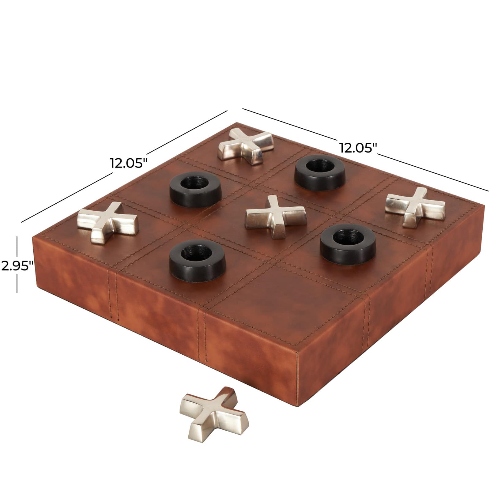 12" Brown Faux Leather Tic Tac Toe Game Set