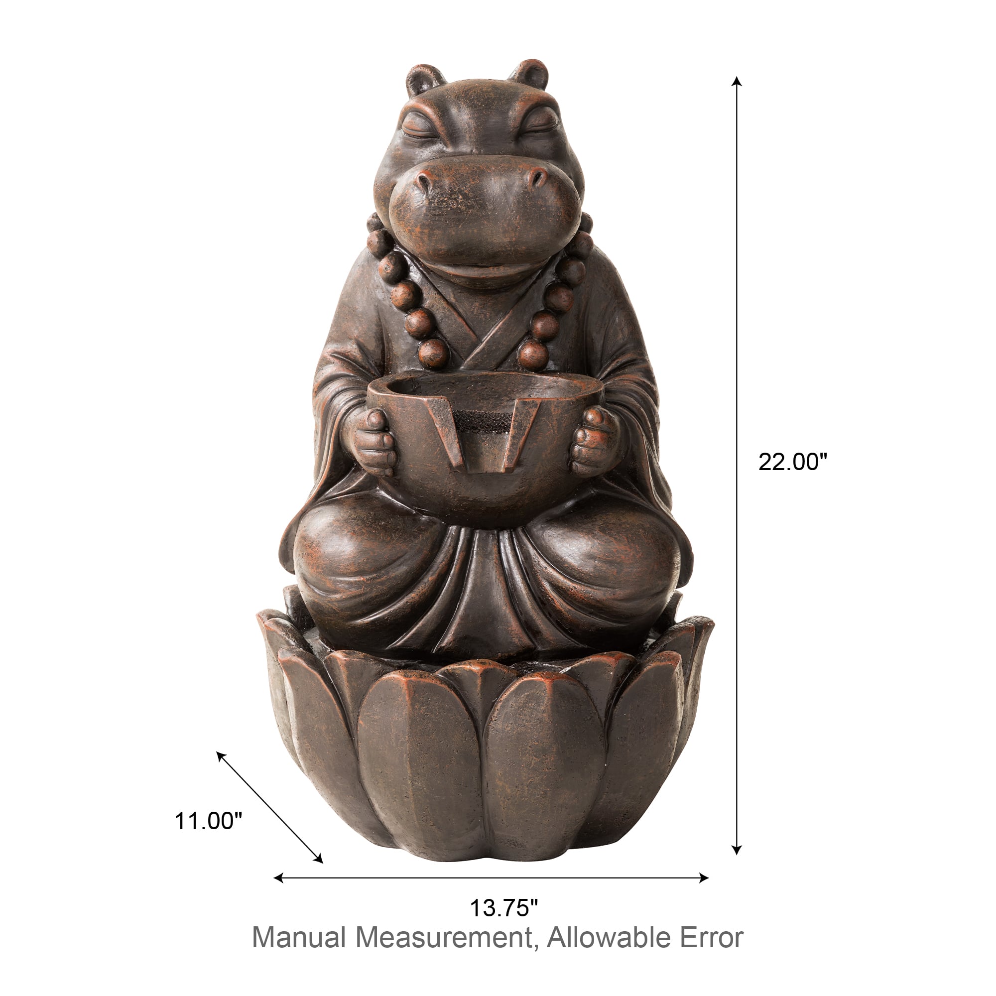 Glitzhome® 21.75" Zen-Style LED 2-Tier Bronze Hippo Outdoor Fountain