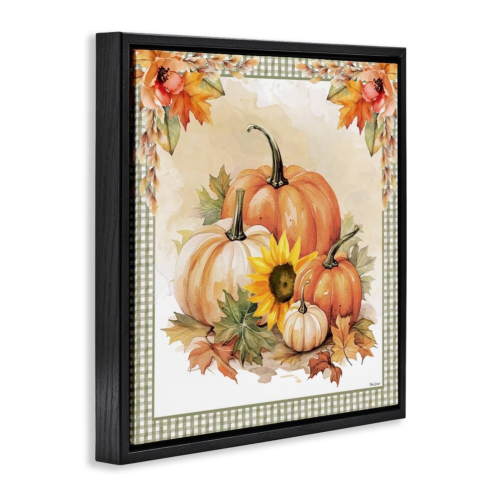 Stupell Industries Autumn Pumpkins Floral Border Floater Framed Art
