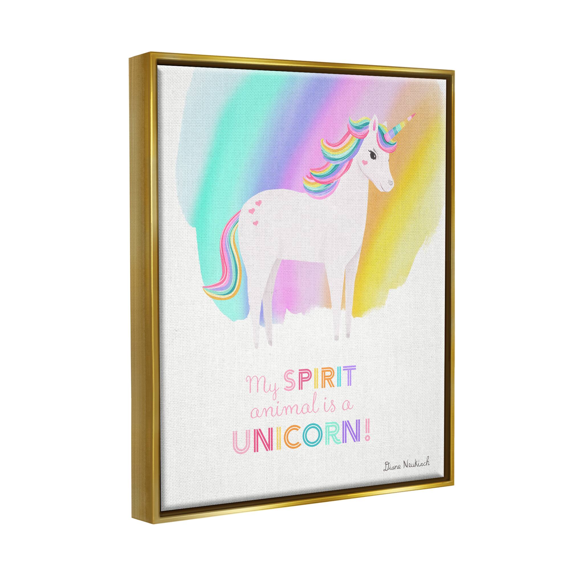 Stupell Industries Unicorn Spirit Animal Vivid Fantasy Rainbow Framed Floater Canvas Wall Art