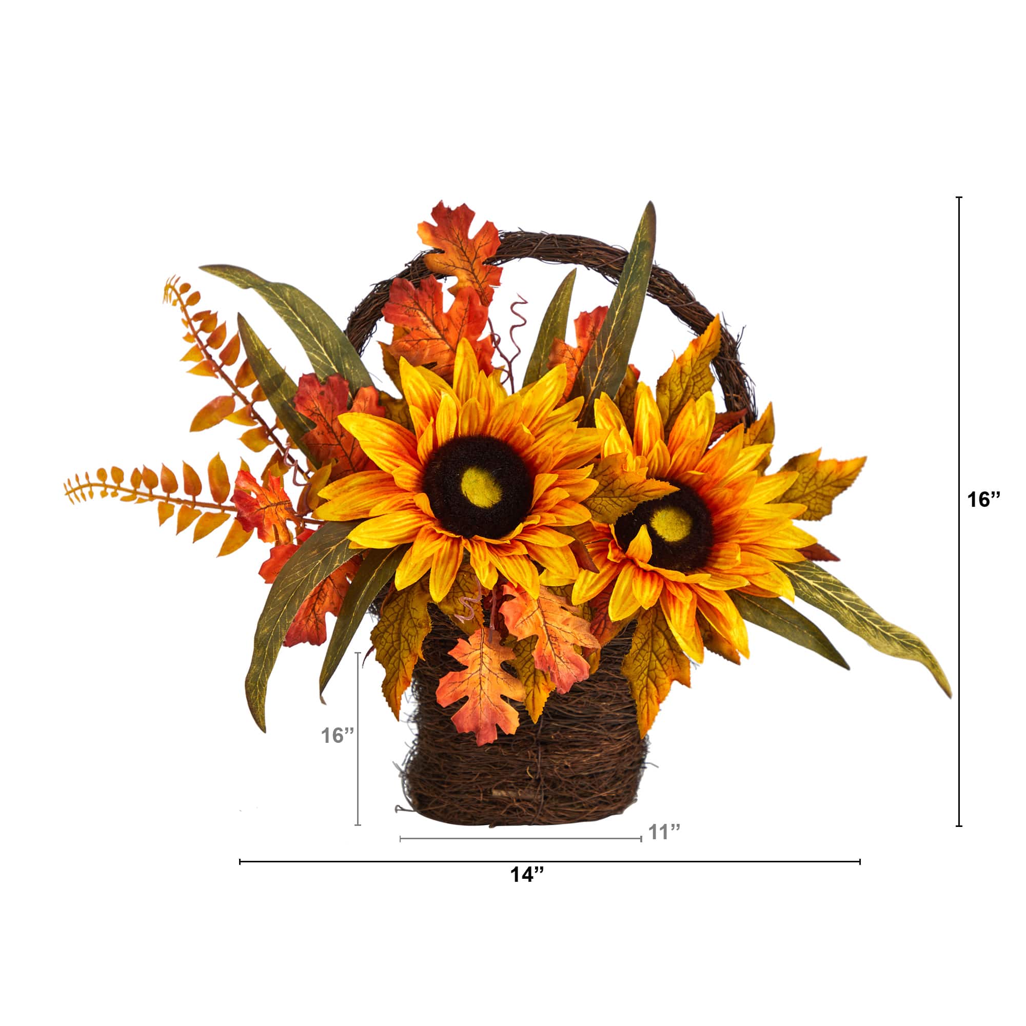 16" Sunflower Autumn Arrangement In Decorative Basket