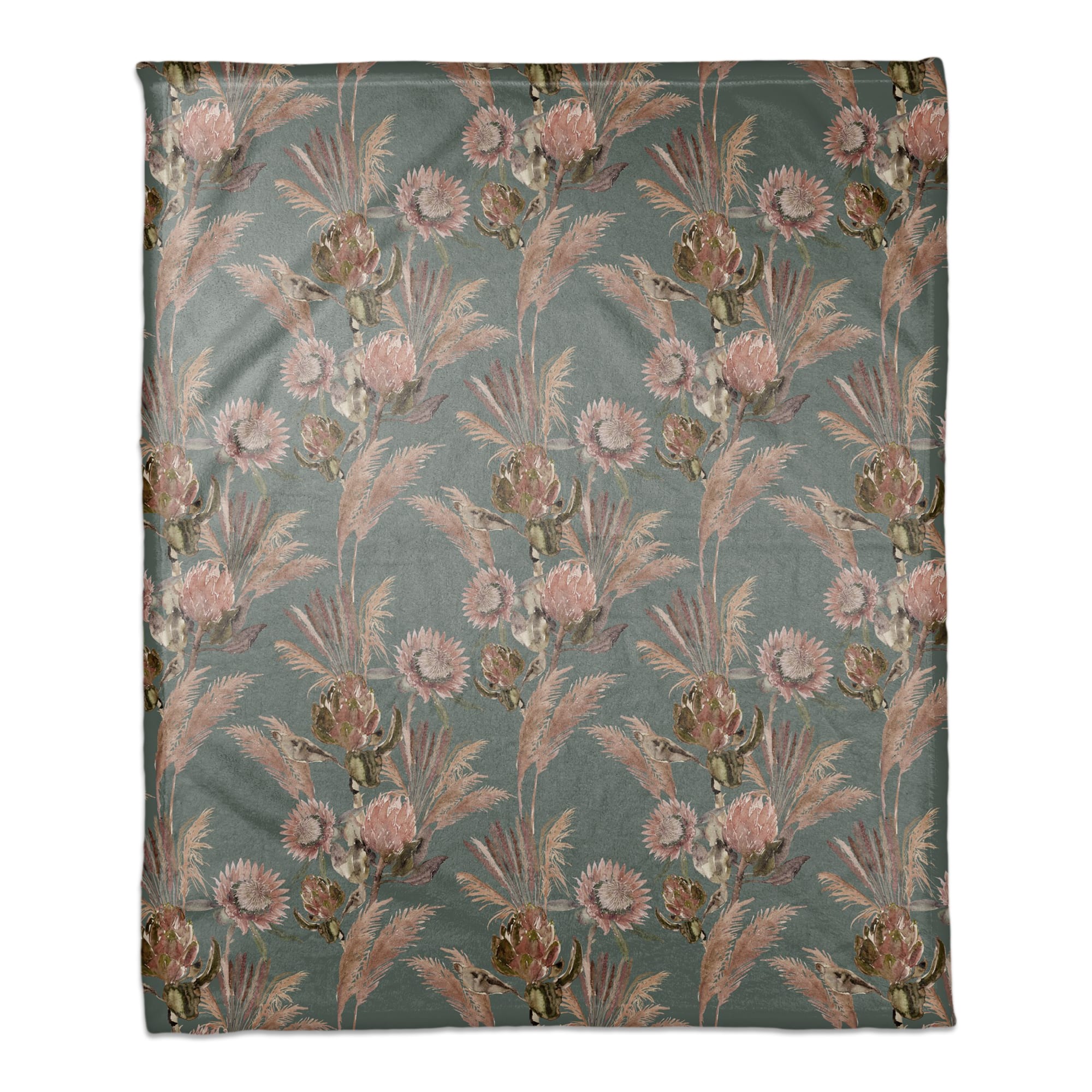 Protea Blooms Coral Fleece Blanket