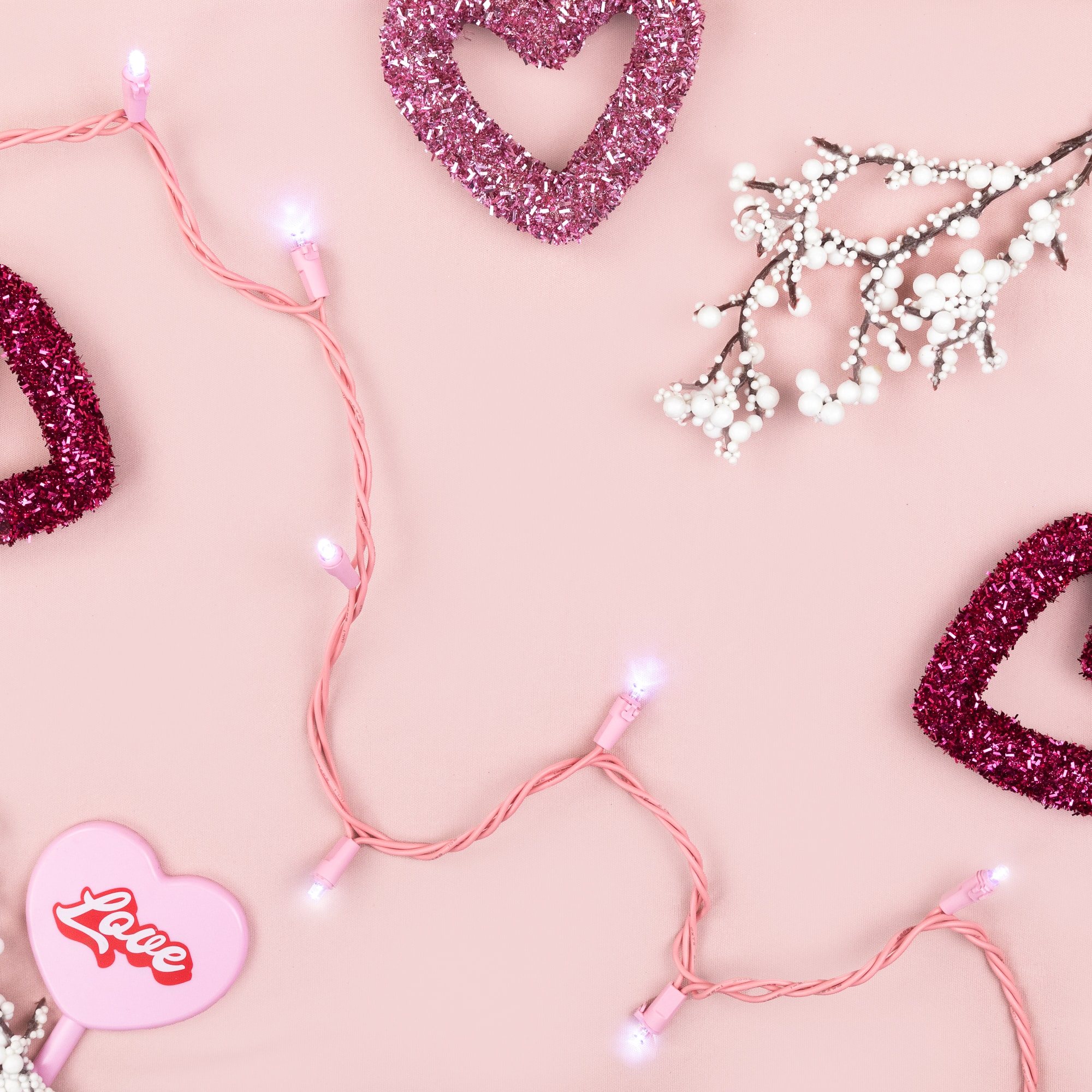100ct Pure White LED Wide Angle Valentine's Day Lights 33ft Pink Wire