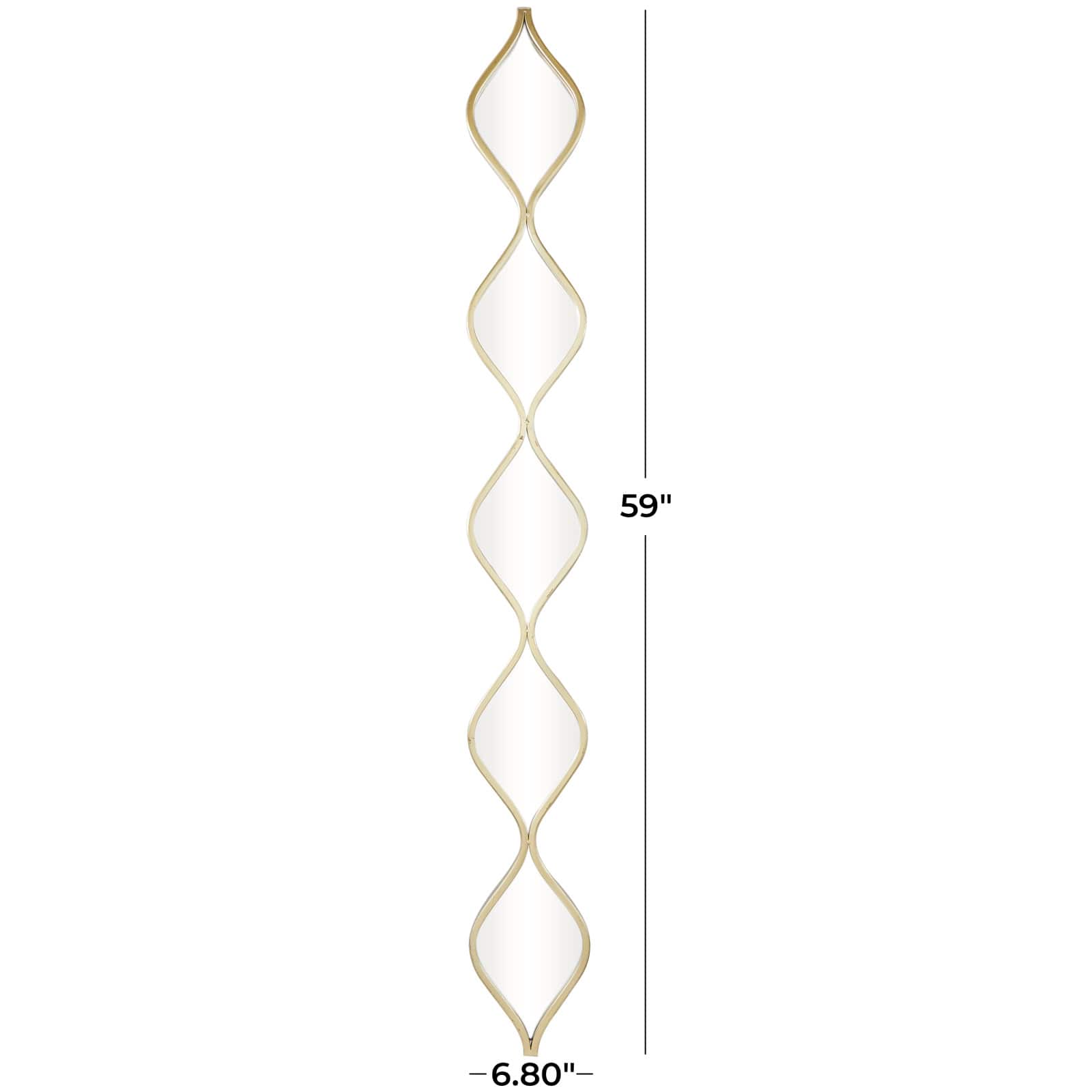 Gold Metal Slim Stacked Chain 5 Layer Wall Mirror with Tear Drop Pattern 7" x 1" x 59"