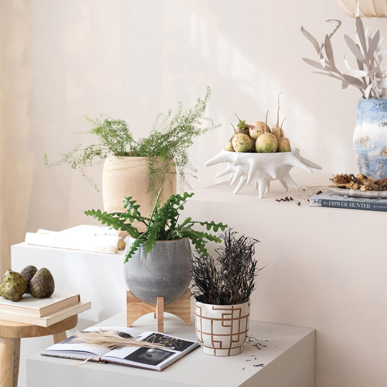 Hello Honey® 6" Cream & Brown Geometric Harmony Stoneware Planter