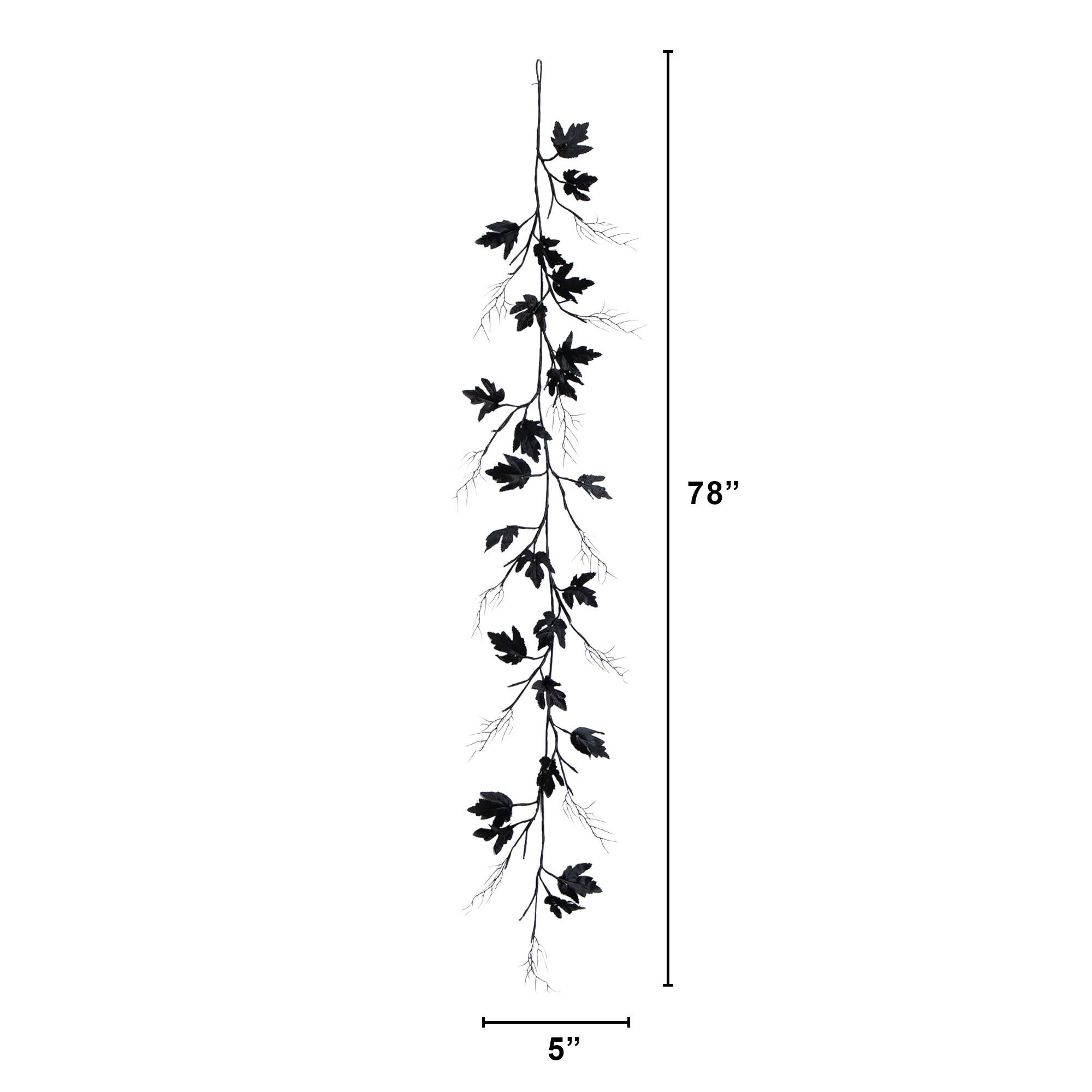 6.5ft. Pre-Lit Artificial Halloween Black Maple Garland with 48 Orange & Purple LED Lights