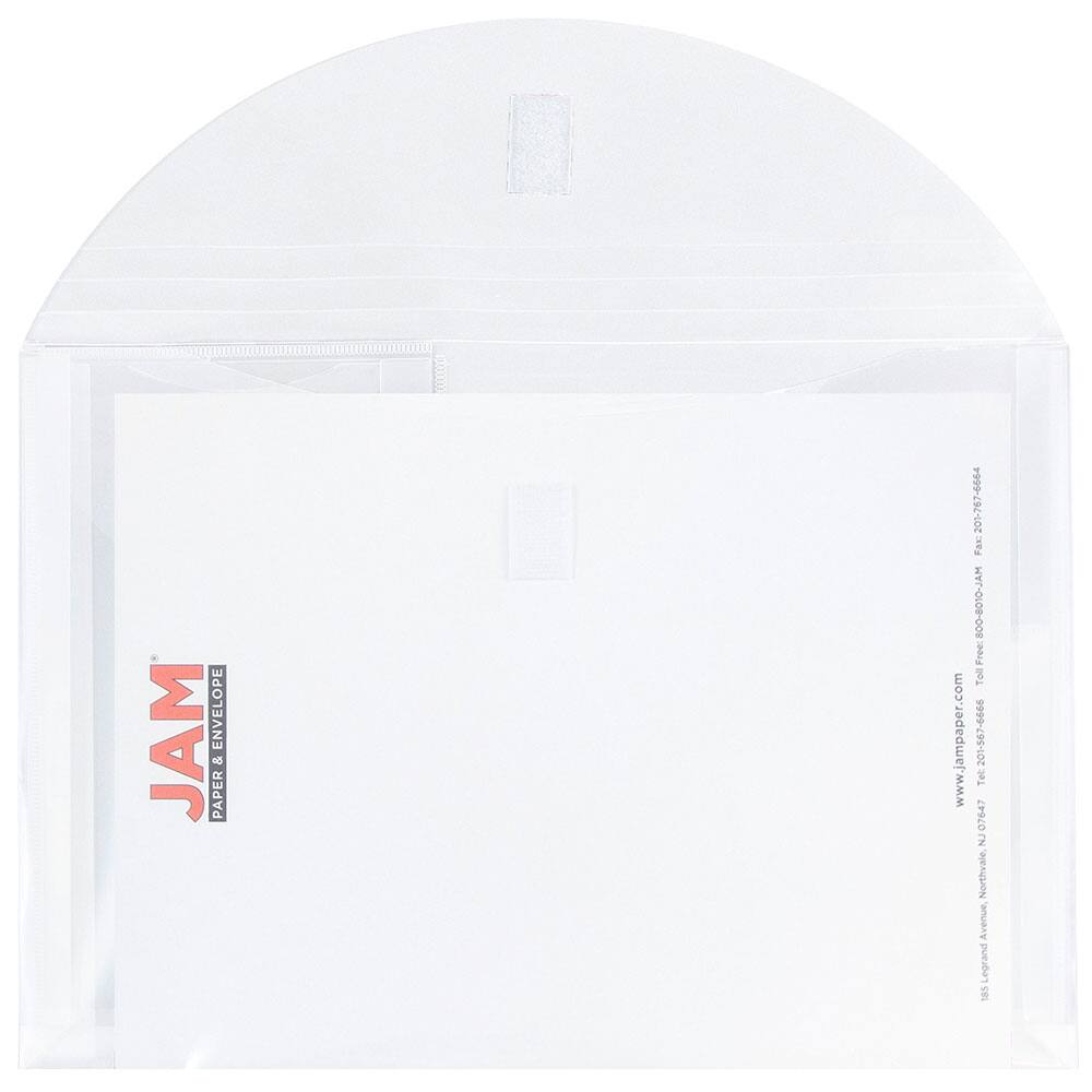 JAM Paper 9.75" x 13" Clear 3-Pocket Plastic Hook & Loop Closure Envelopes, 12ct.