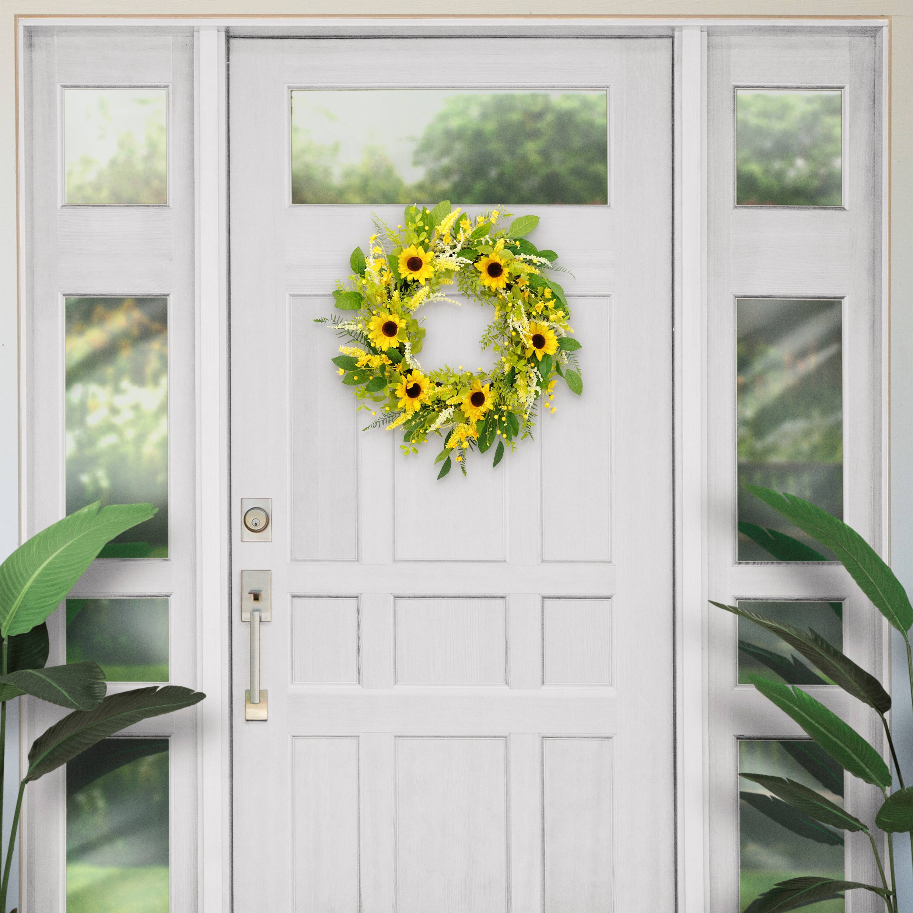6 Pack: 30'' Green & Yellow Sunflower Floral Spring Wreath