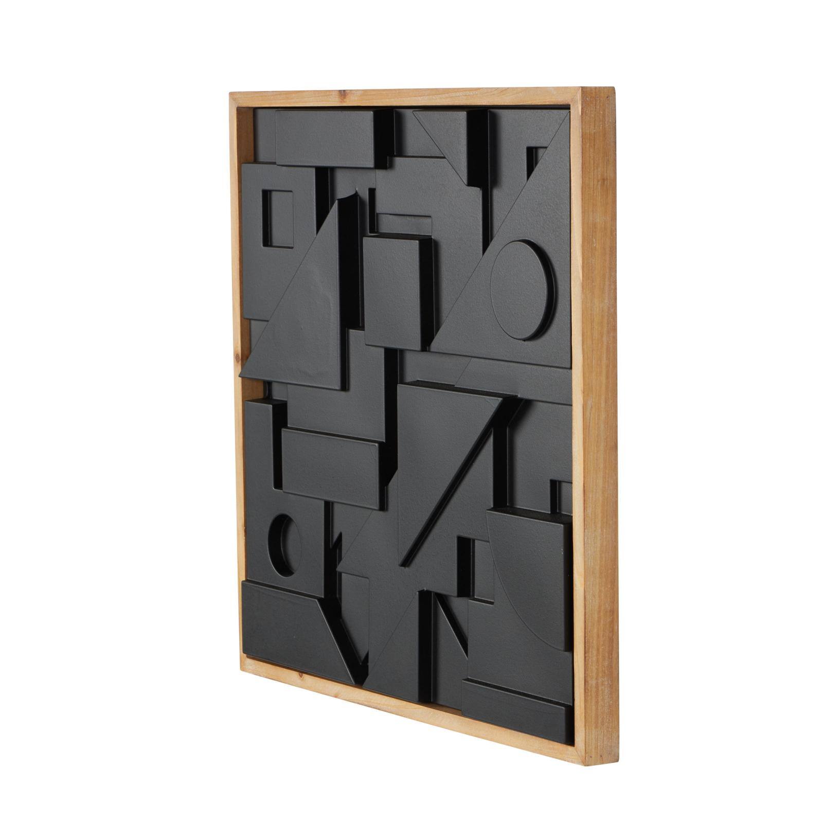 24" x 24" Black Wood Geometric Dimensional Layered Shape with Brown Frame Wall Décor