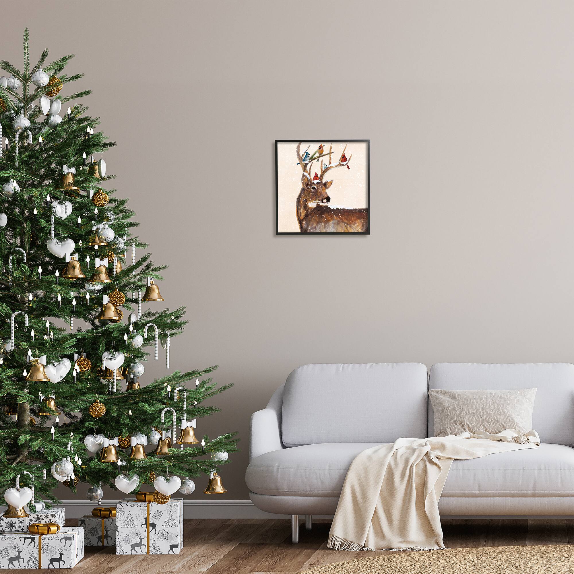 Stupell Industries Cardinals Perched Snowy Antlers Framed Giclee Art