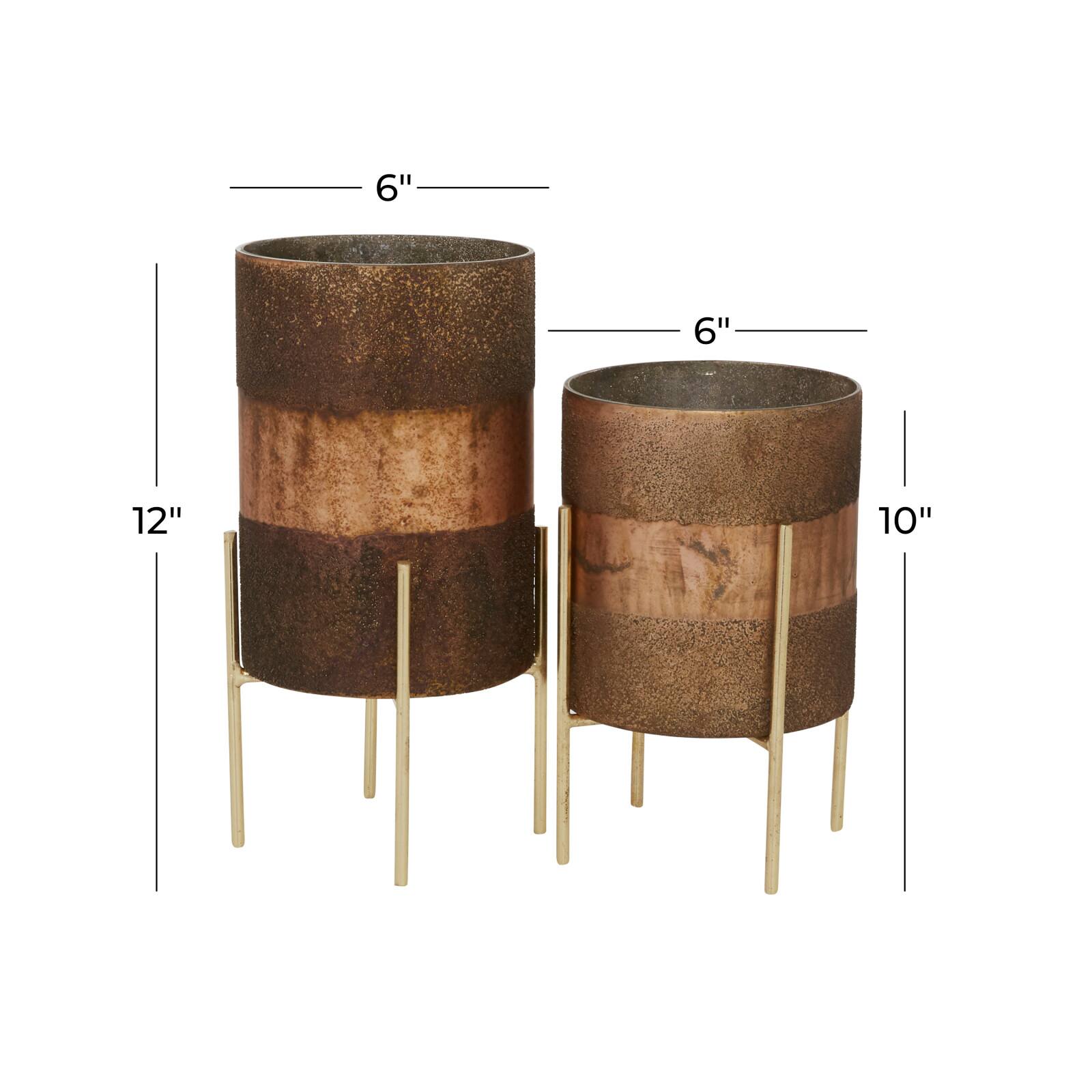 Brown Glass Contemporary Candle Holder Set