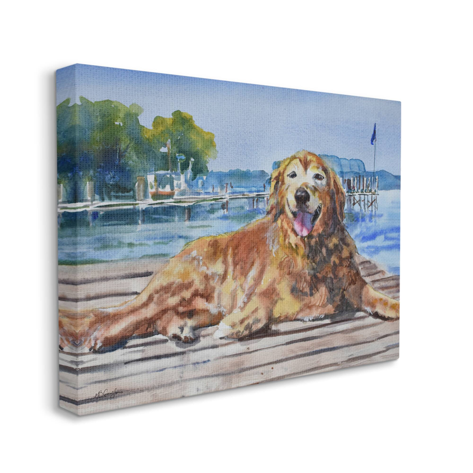 Stupell Industries Coastal Golden Retriever Relaxing Dock Canvas Wall Art