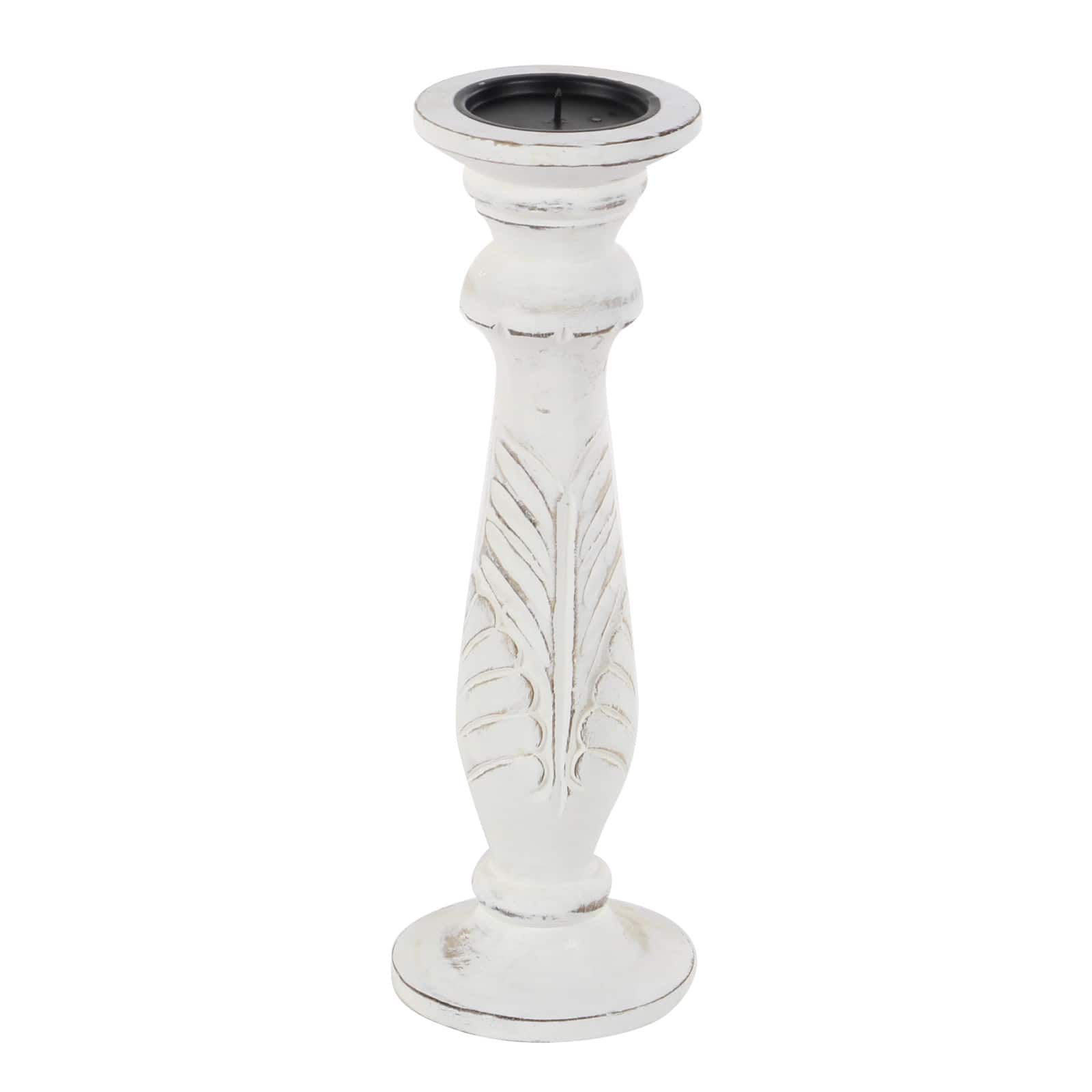 White Mango Wood Traditional Distressed Candle Holder Set