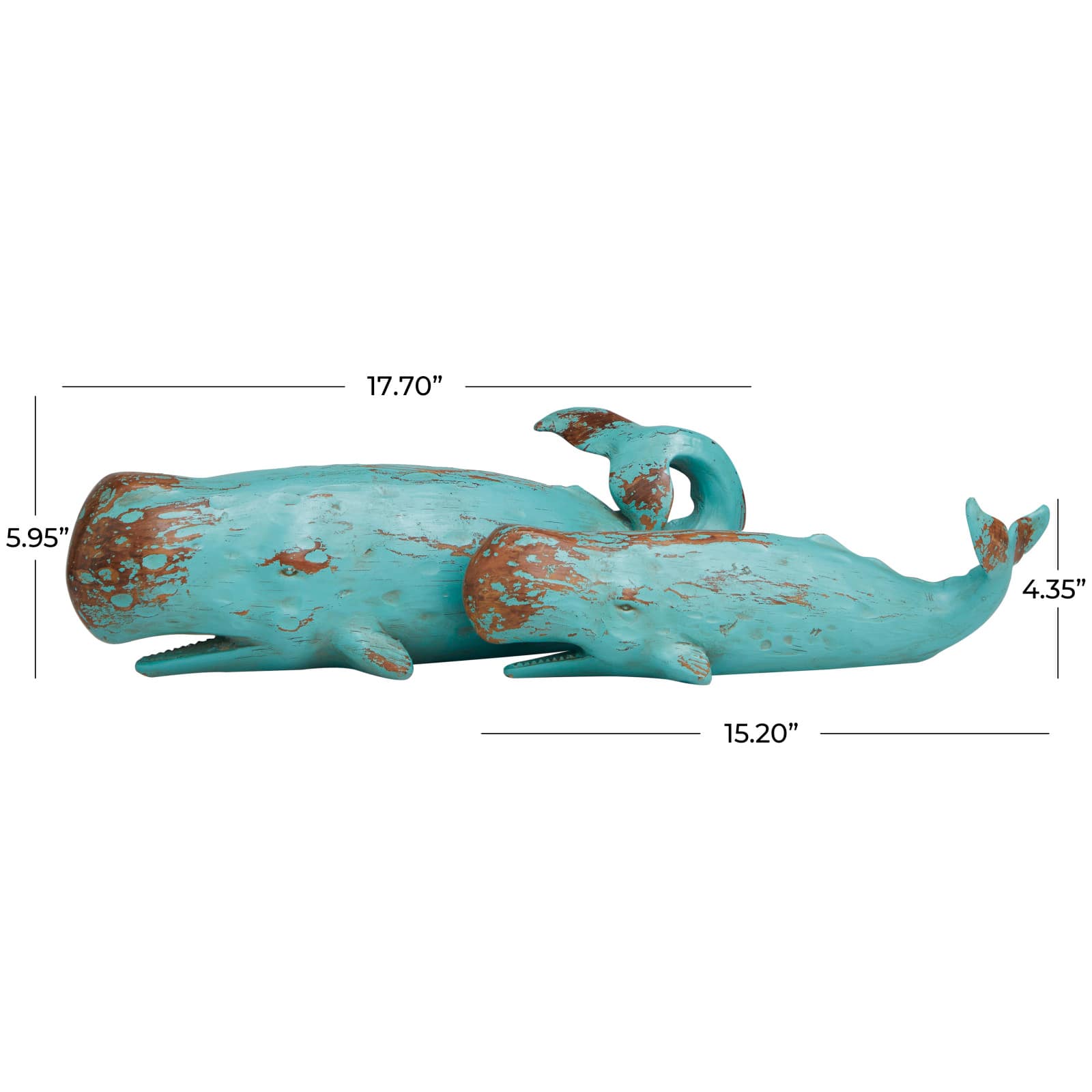 Teal Polystone Distressed Whale Sculpture Set