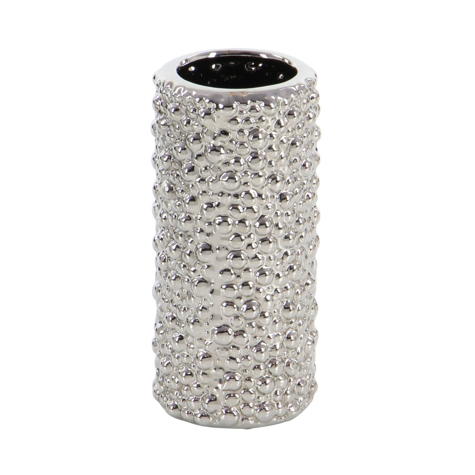 Set of 3 Silver Ceramic Glam Vase, 8" x 5"