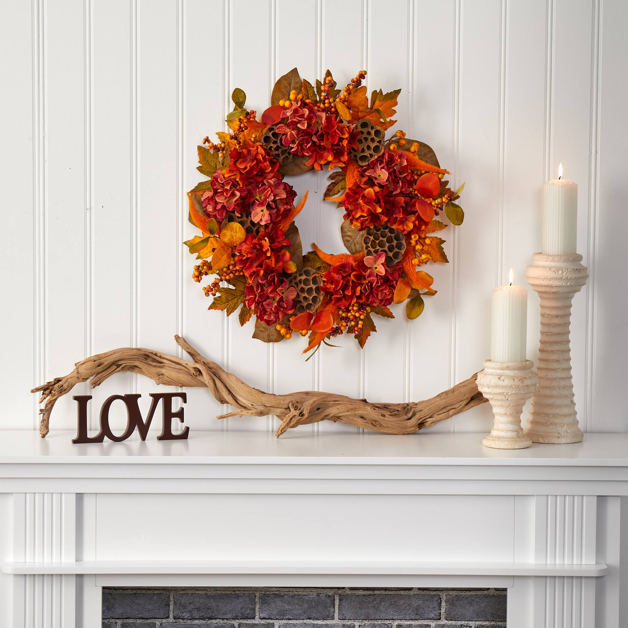 24" Fall Hydrangea, Lotus & Berry Wreath