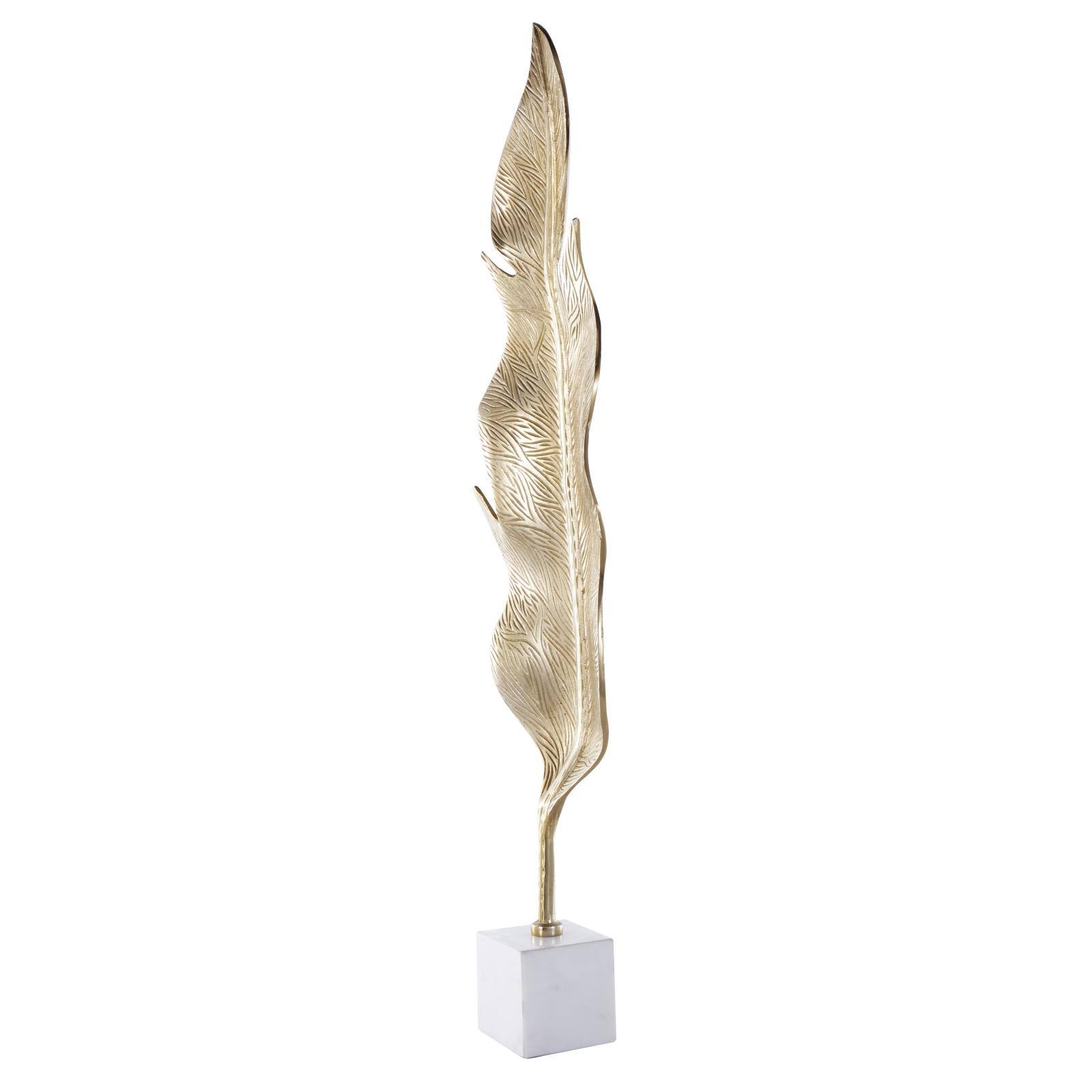 39.75" Gold Aluminum Leaf Textured Sculpture with White Marble Base