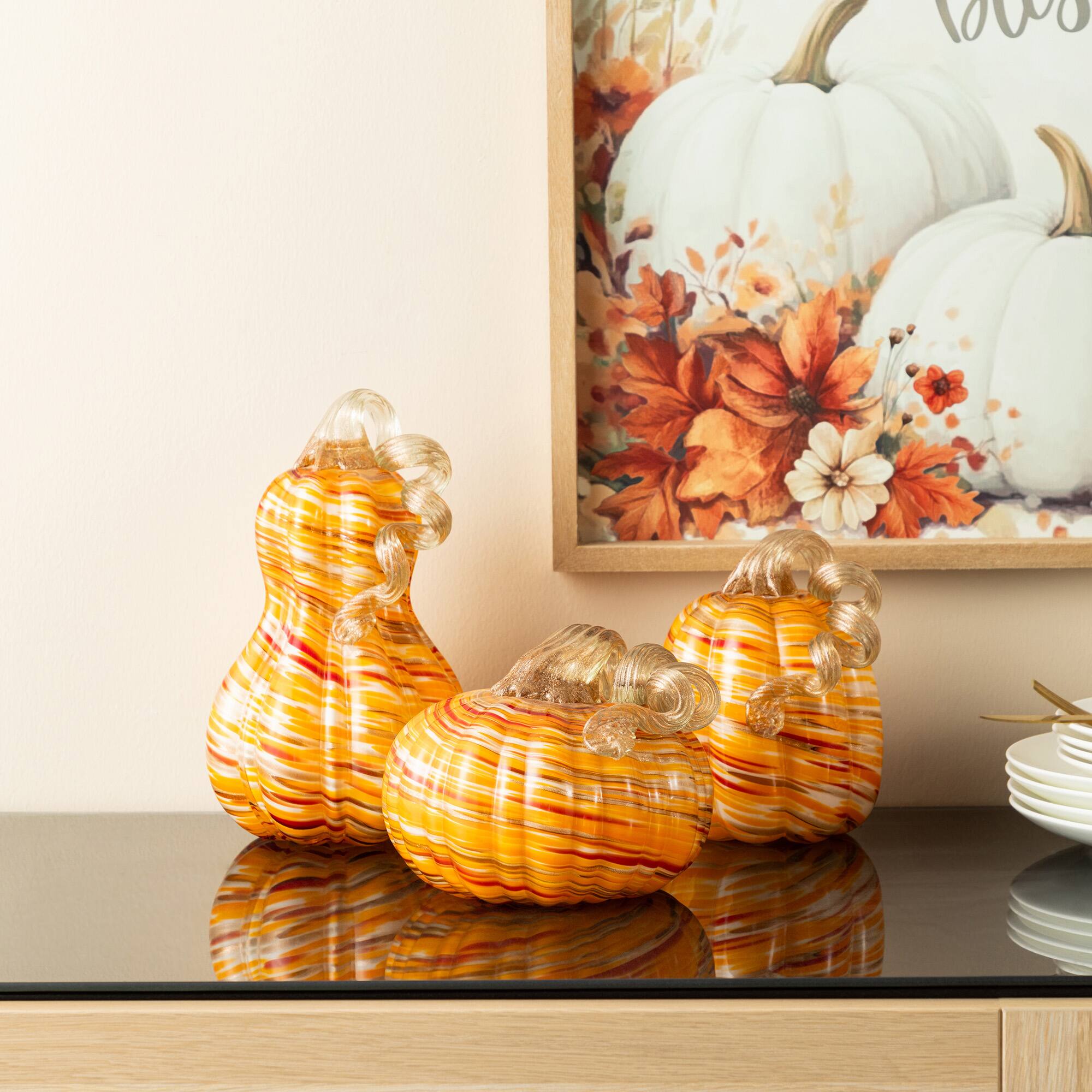 Glitzhome® 8.5" Fall Multi Stripes Glass Gourd