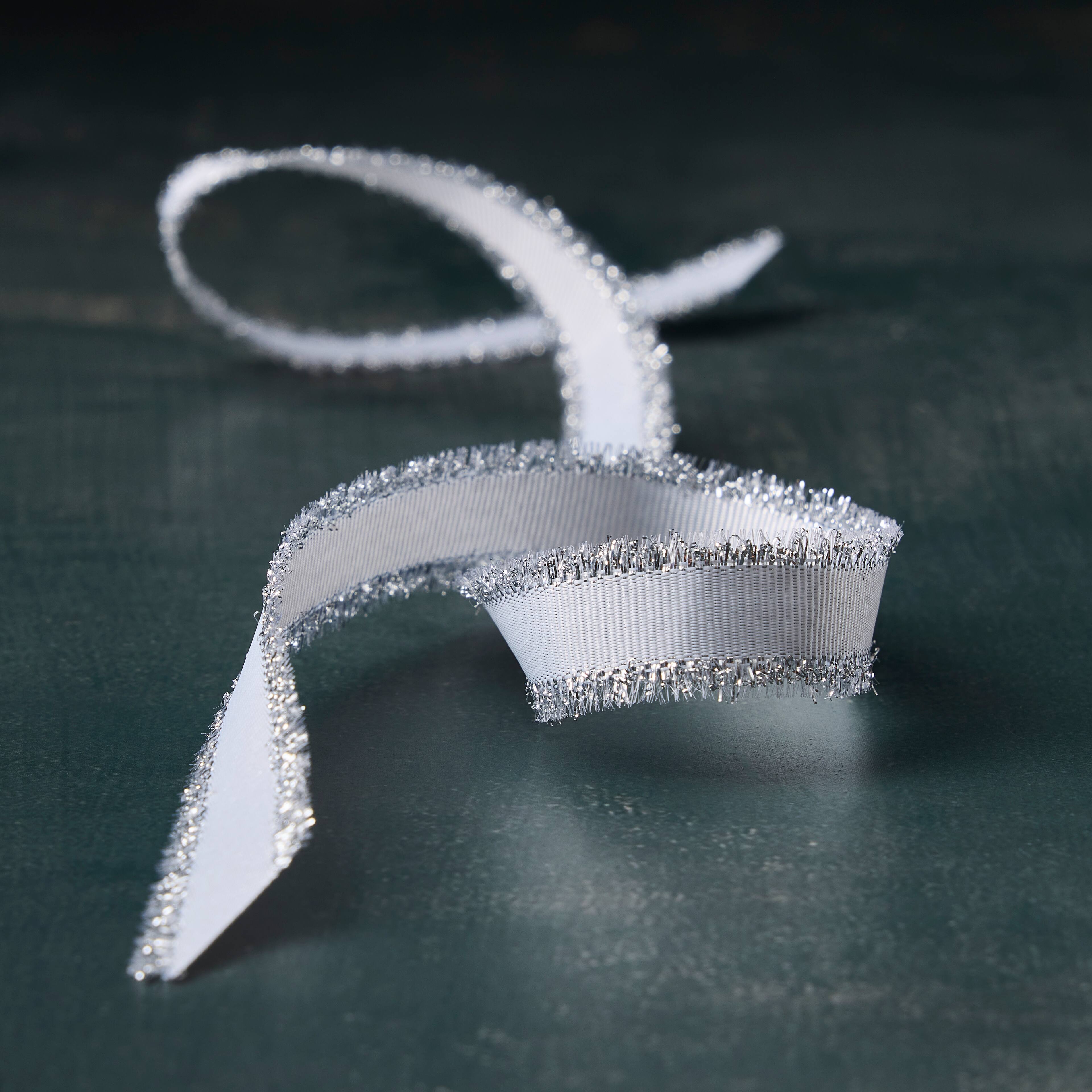 5/8" x 7yd. Silver Metallic Fringe Ribbon by Celebrate It® Classic