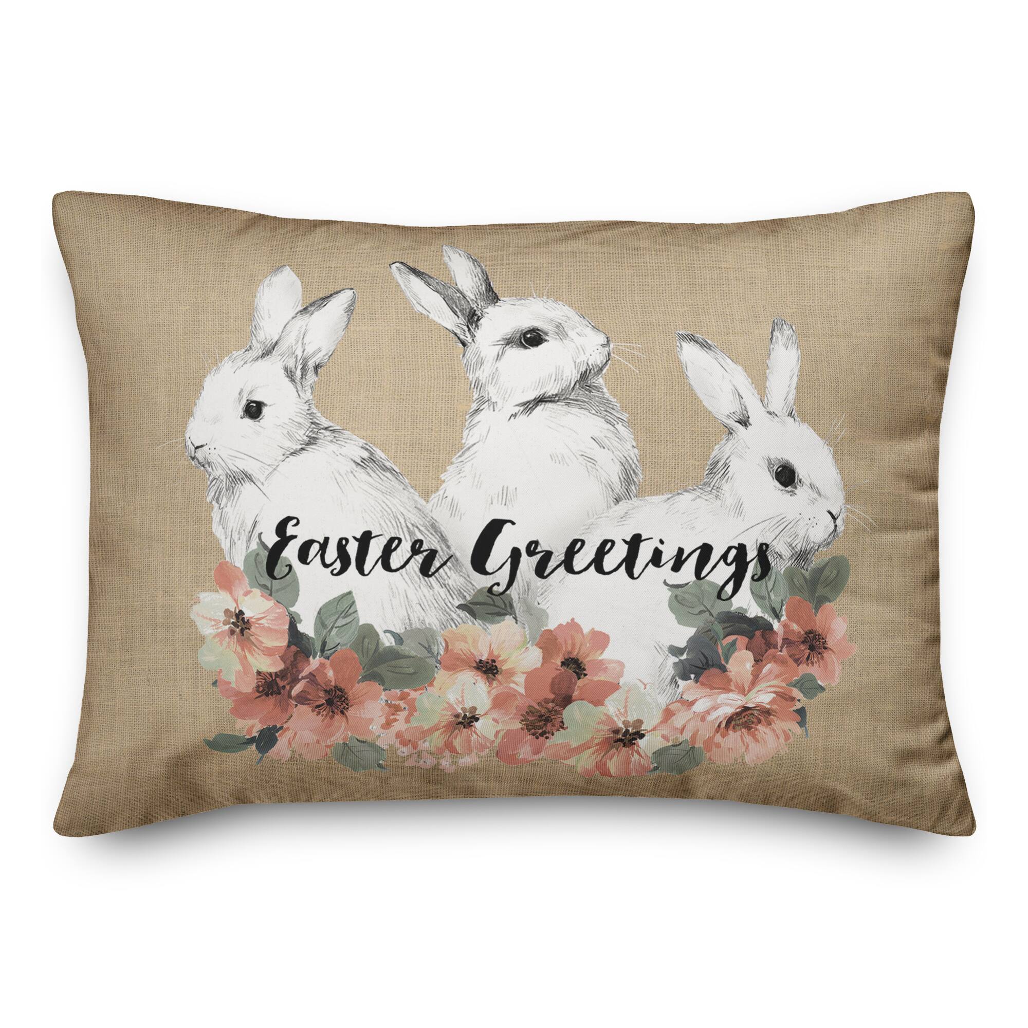 Sketched Bunnies On White Pillow 14" x 20" Throw Pillow