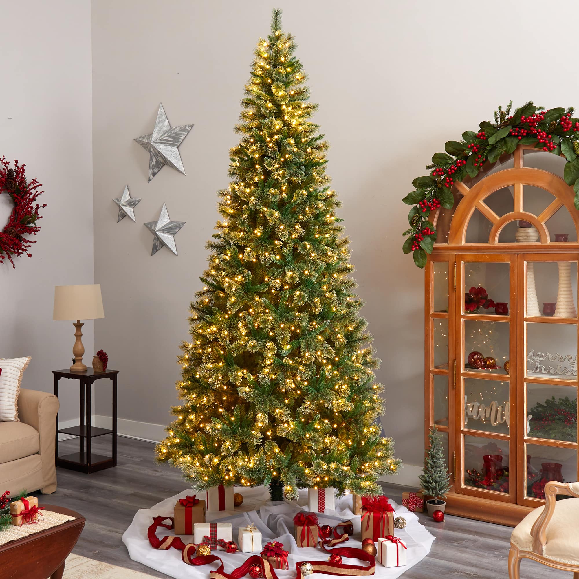 10ft. Pre-Lit Wisconsin Snow Tip Pine Artificial Christmas Tree, Clear LED Lights