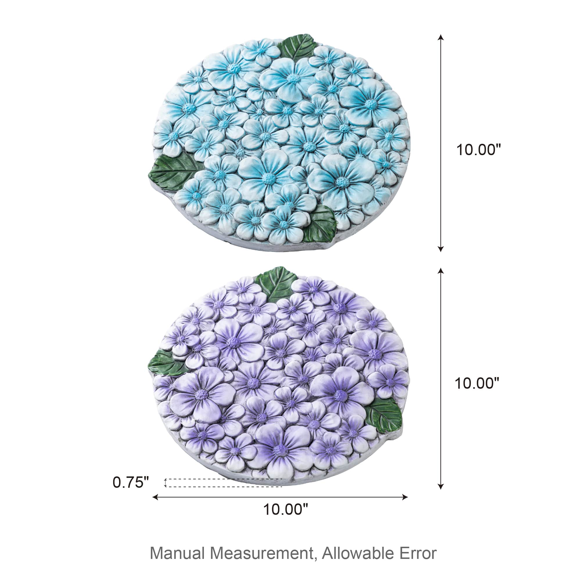 Glitzhome® 10" Set of 2 Cement Blue and Purple Hydrangea Textured Stepping Stones