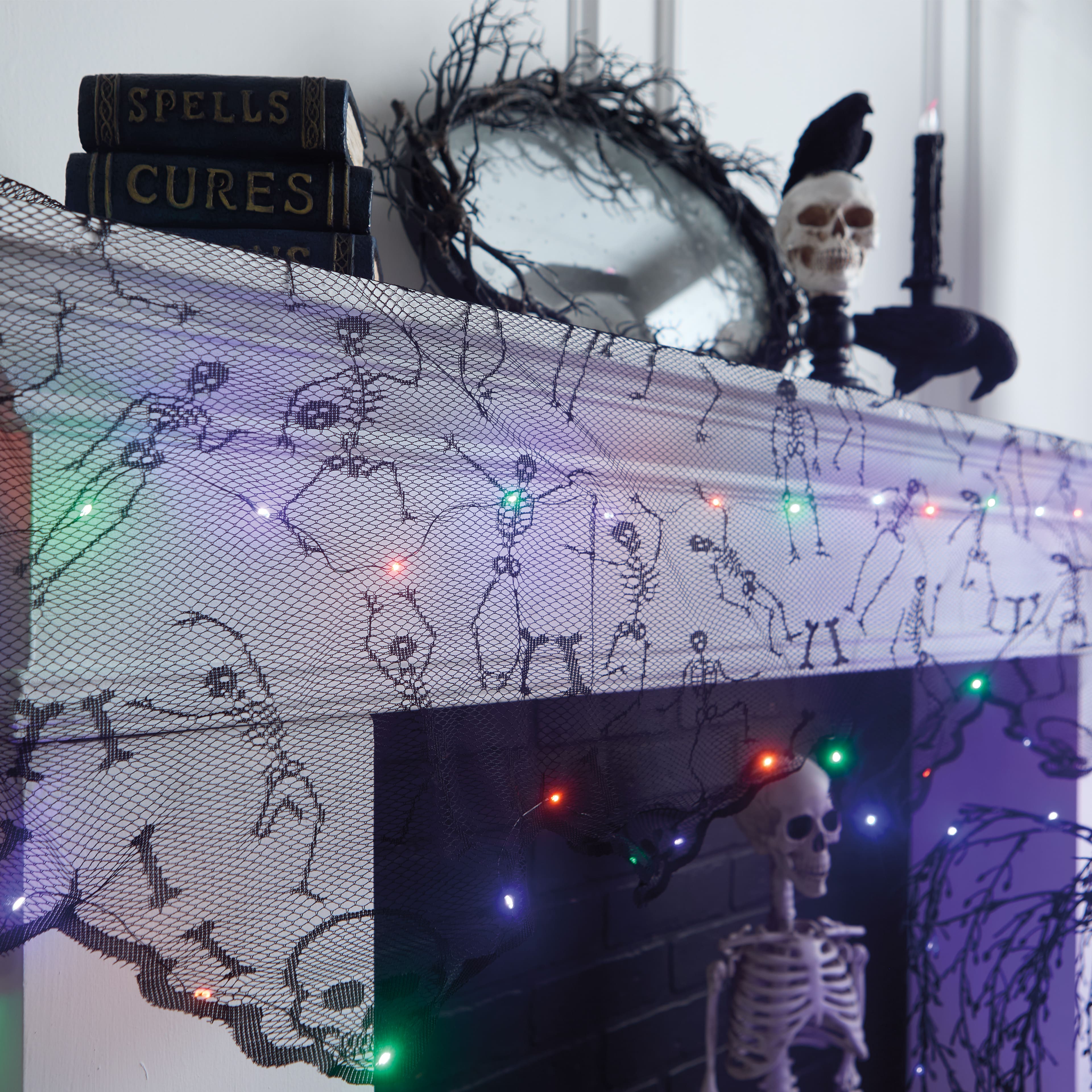 96" Spiderweb & Skeletons LED Lighted Mantel Scarf by Ashland®