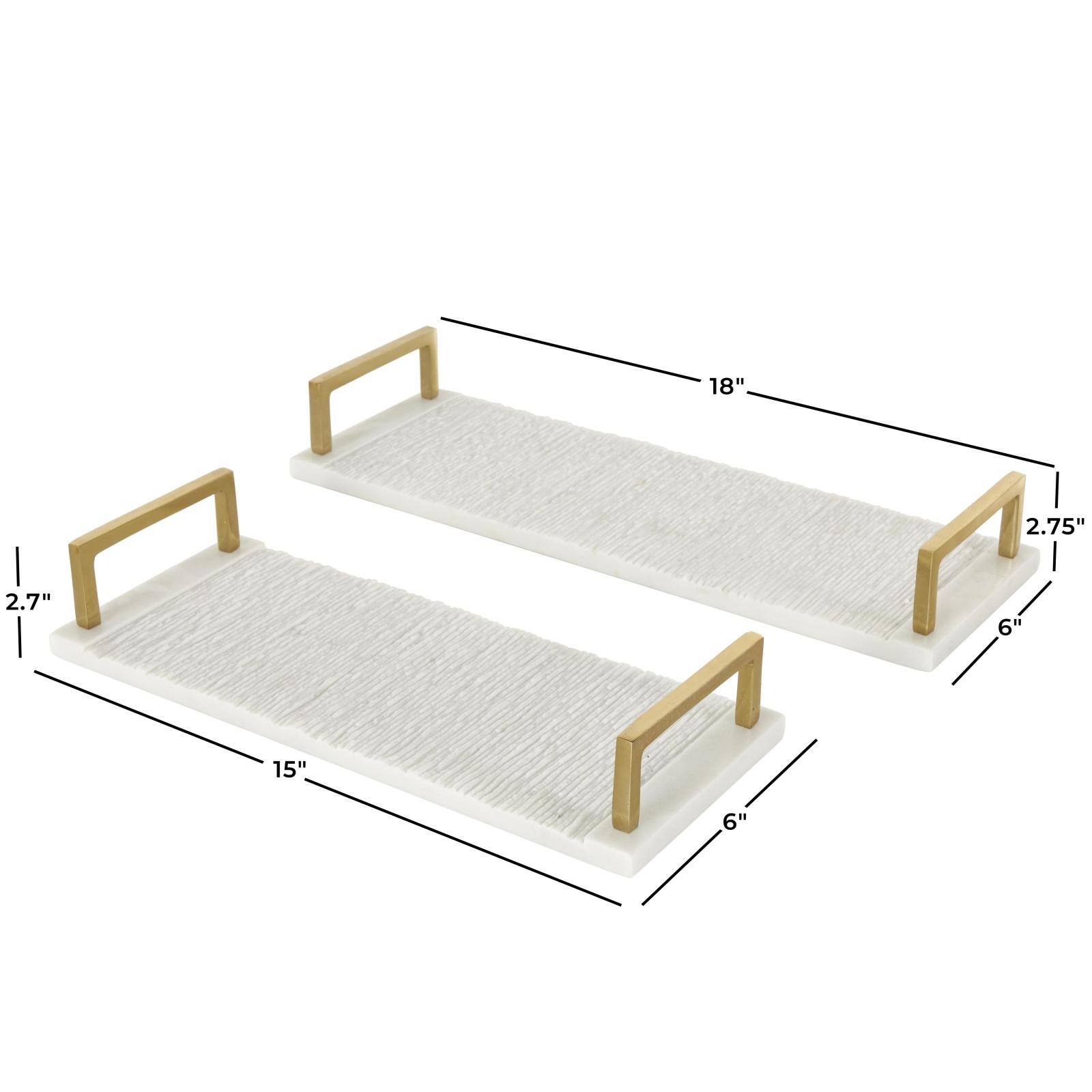 White with Gold Handles Marble Textured Tray Set