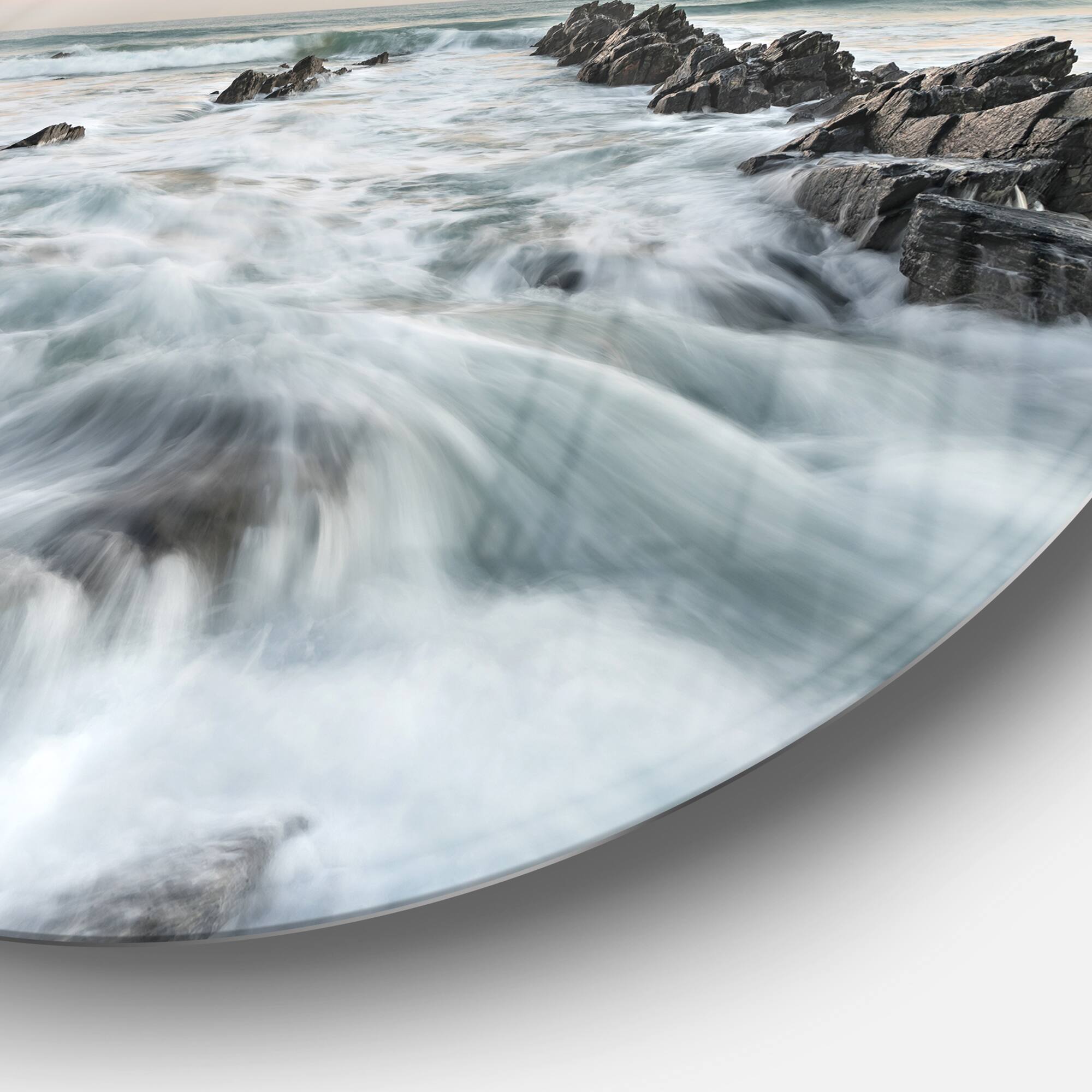 Designart - Waves Hitting Beach at Sunrise Atlantic' Seashore Metal Circle Wall Art