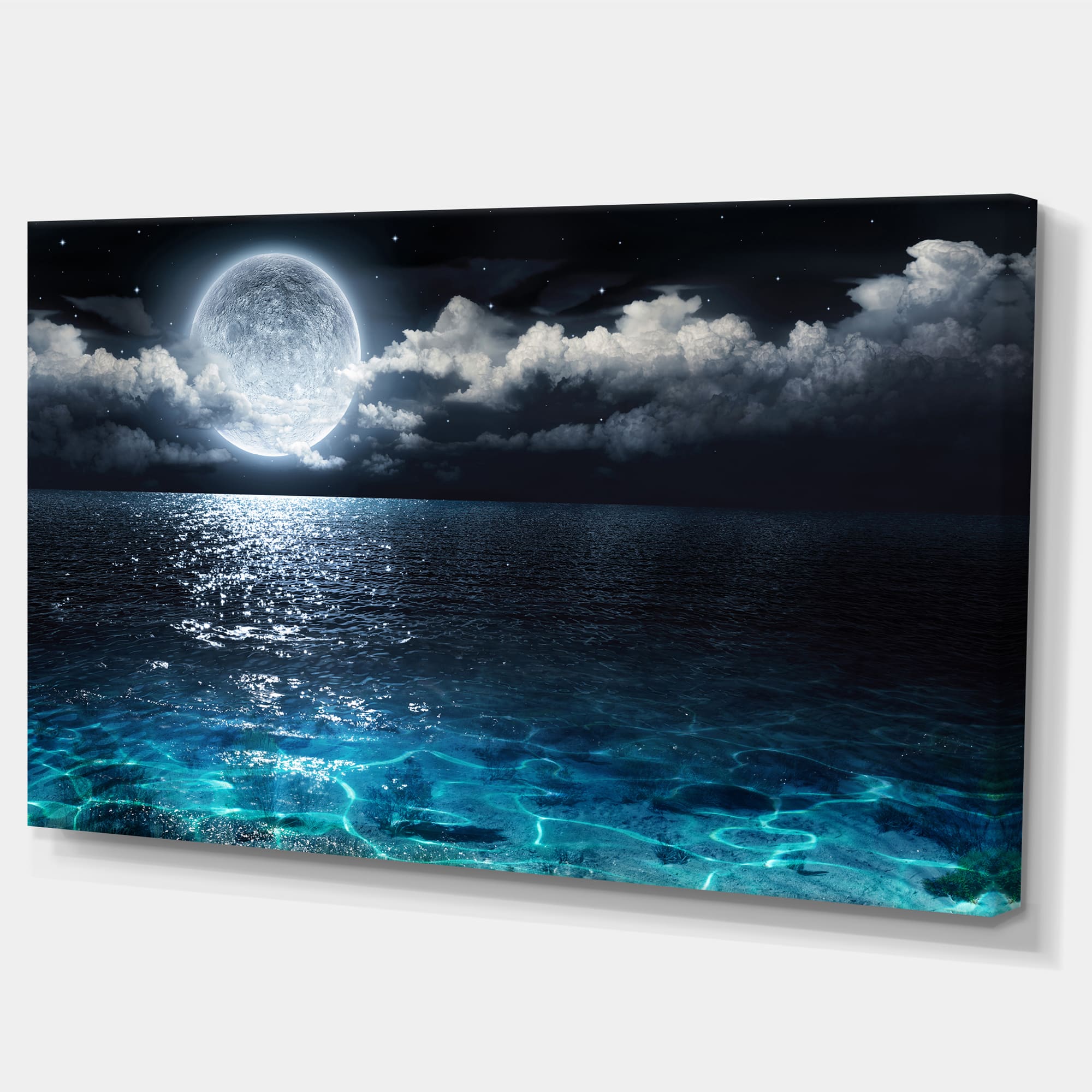 Designart - Romantic Full Moon Over Sea - Seascape Canvas Art Print