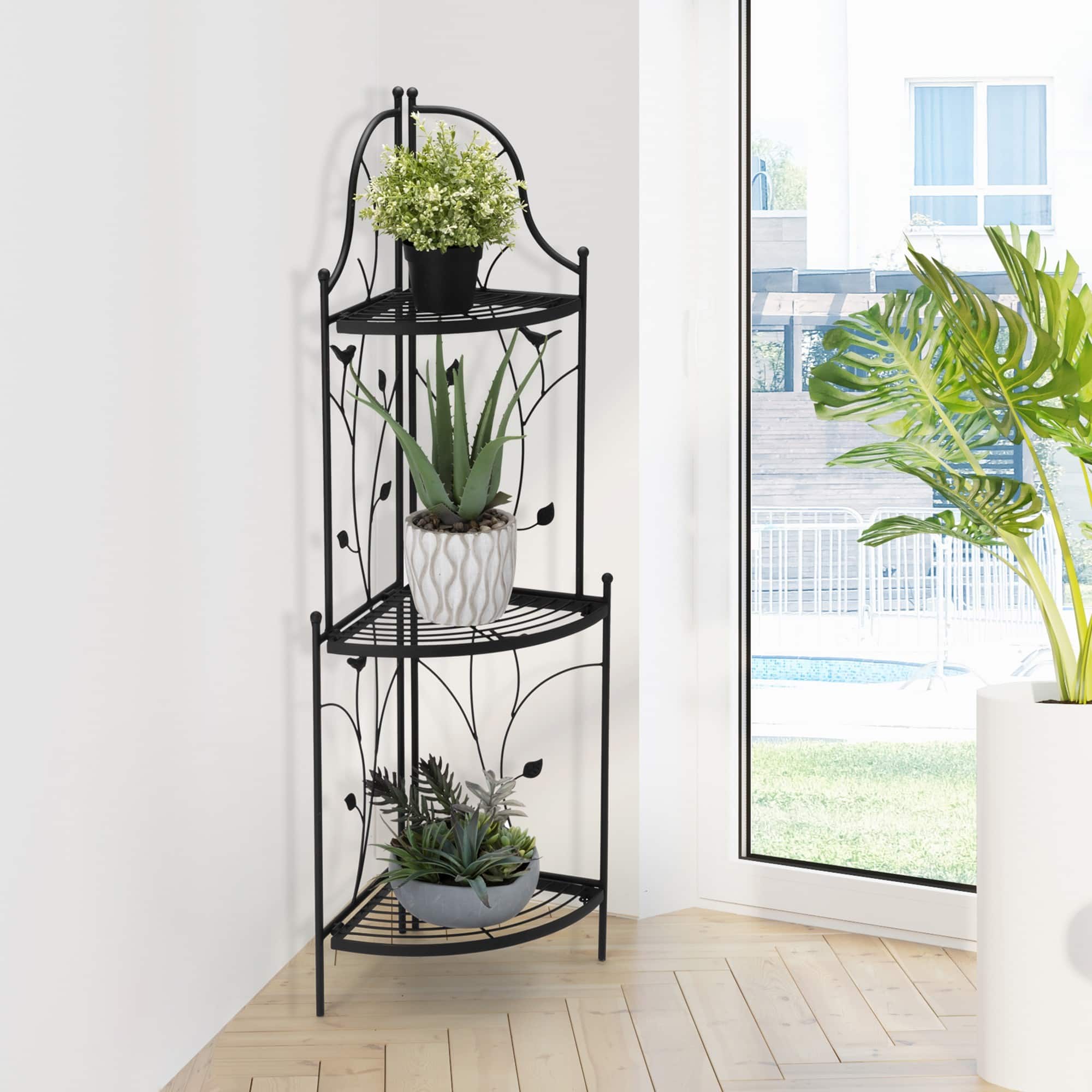 Glitzhome® 3-Tiered Metal Corner Shelf Planter Stand