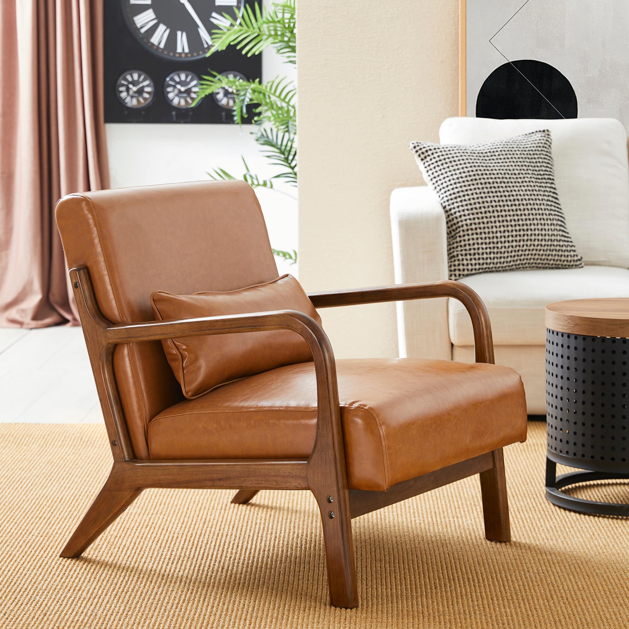 Glitzhome® Mid-Century Faux Leather Accent Chair