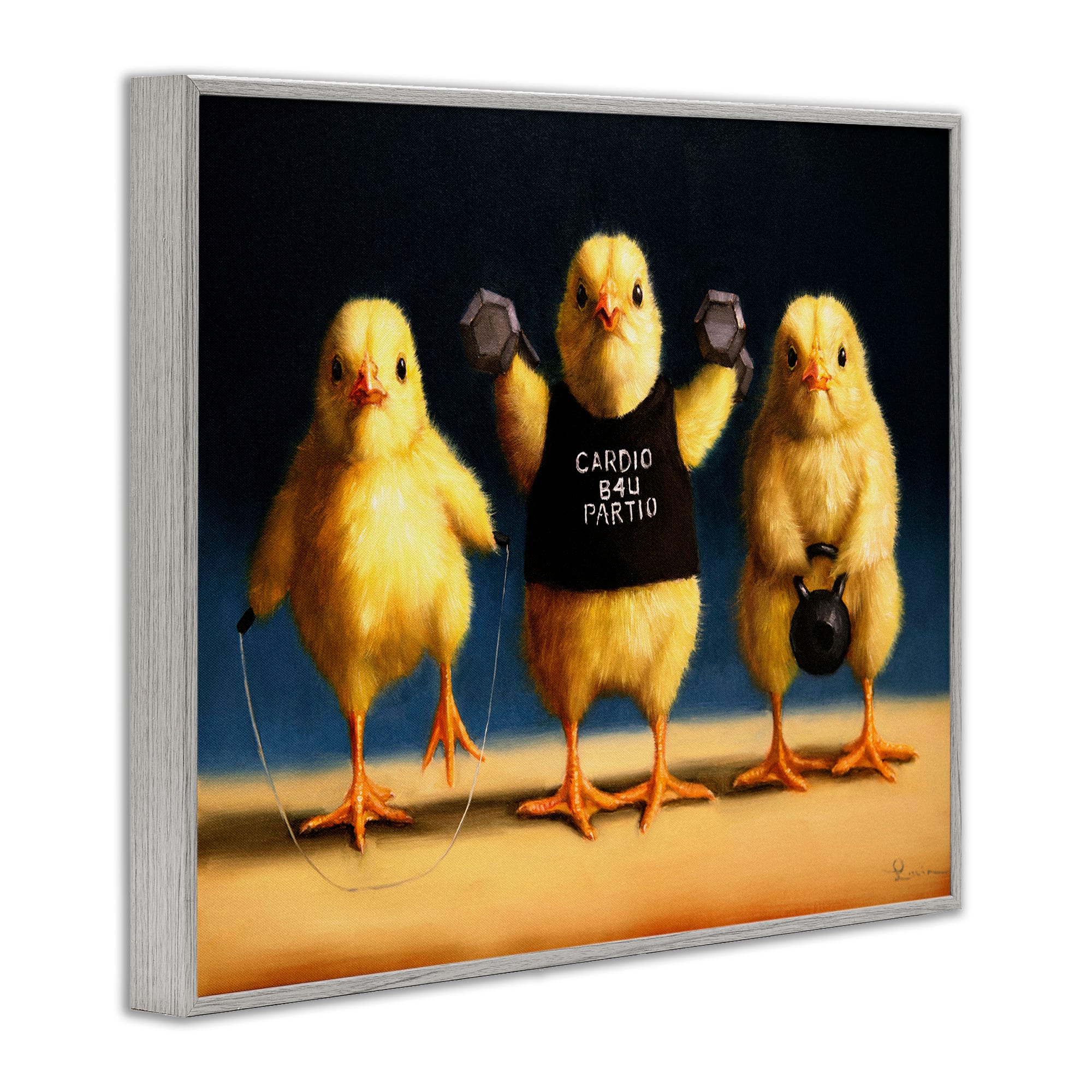 Stupell Industries Funny Exercise Workout Chicks Animals Framed Giclee Art