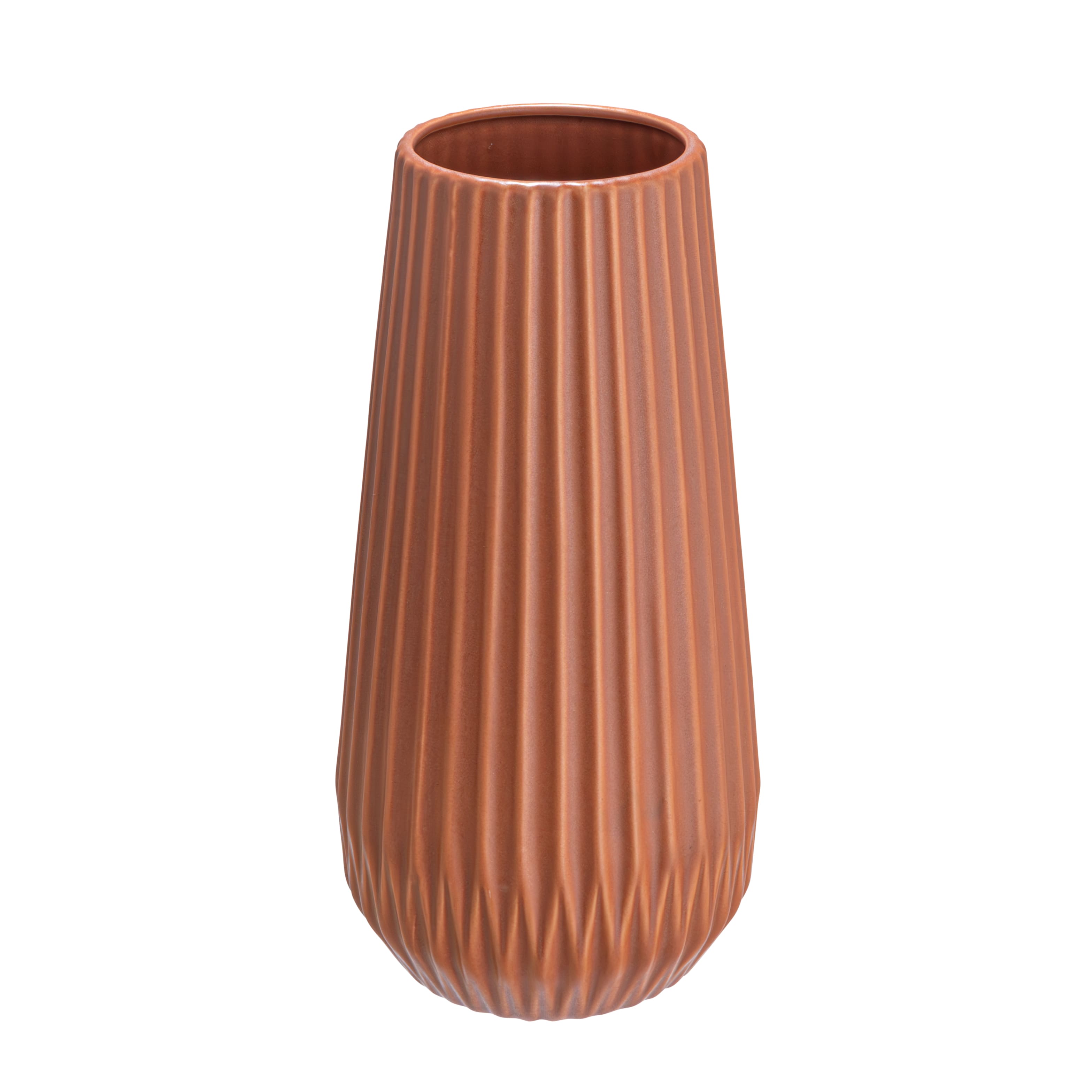Hello Honey® 11.4" Matte Terra Cotta Round Stoneware Fluted Vase with Embossed Lines