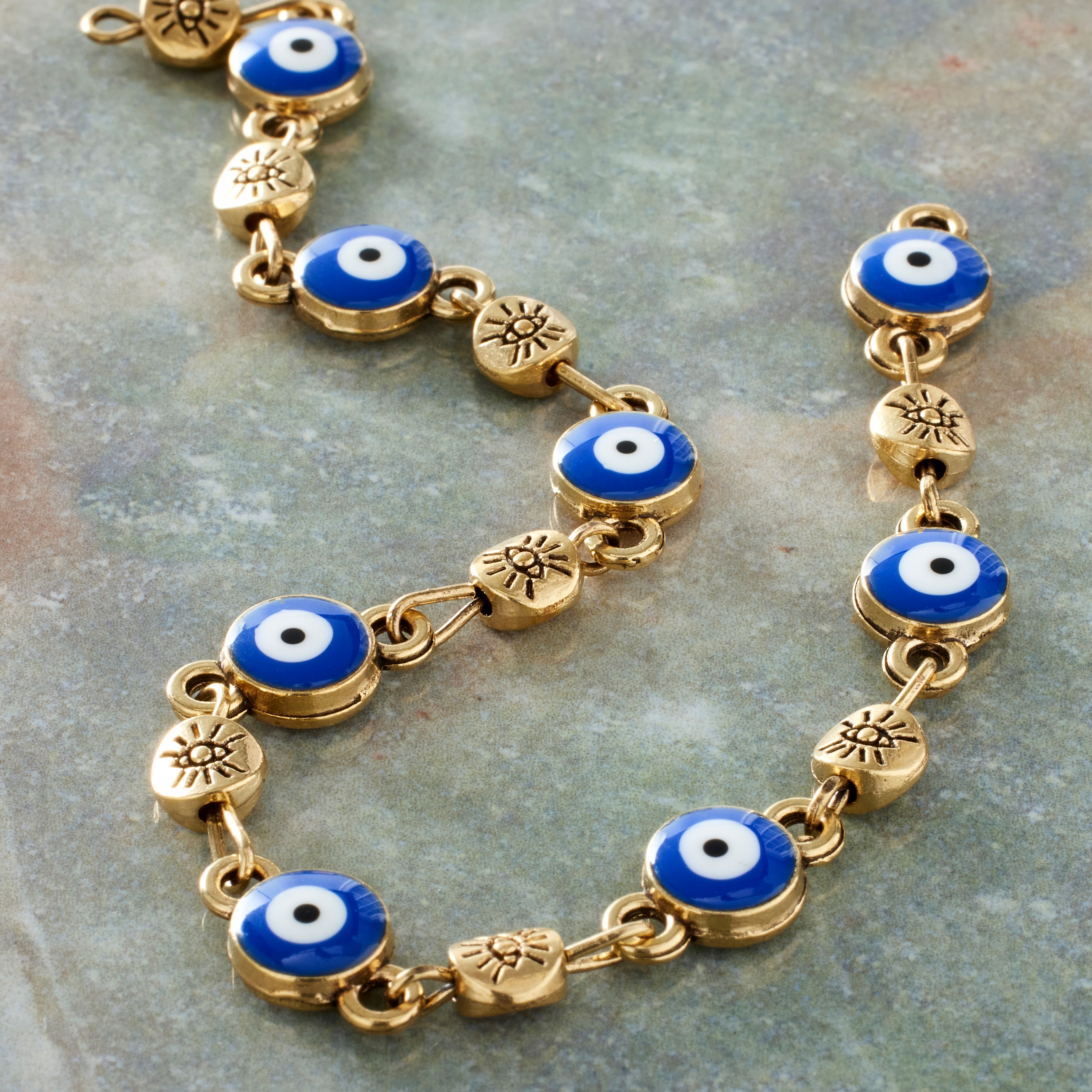 12 Pack: Antique Gold Metal Evil Eye Beads by Bead Landing™